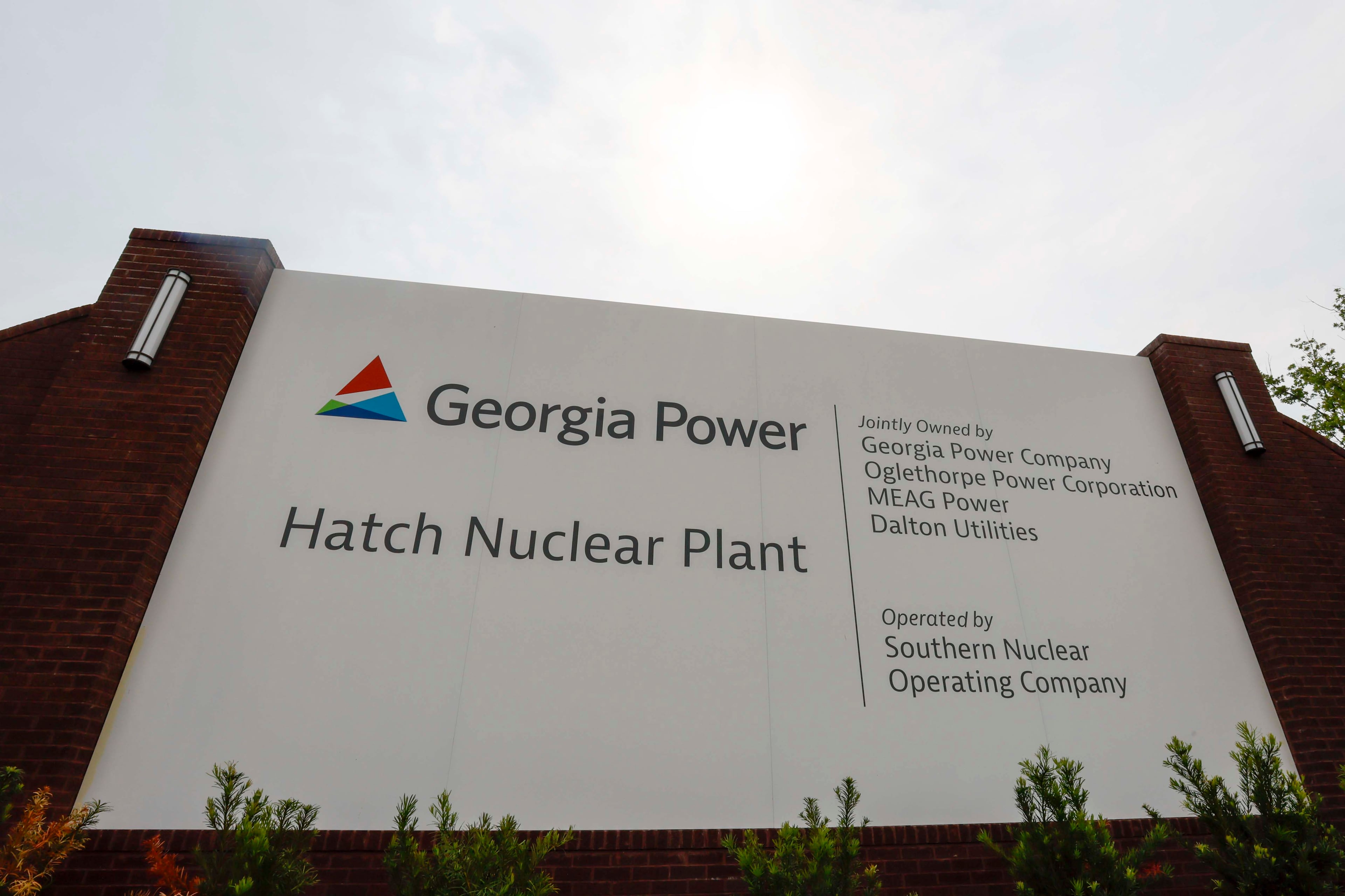 The entry sign of the Edwin I. Hatch Nuclear Power Plant is seen in April. (Miguel Martinez/AJC)