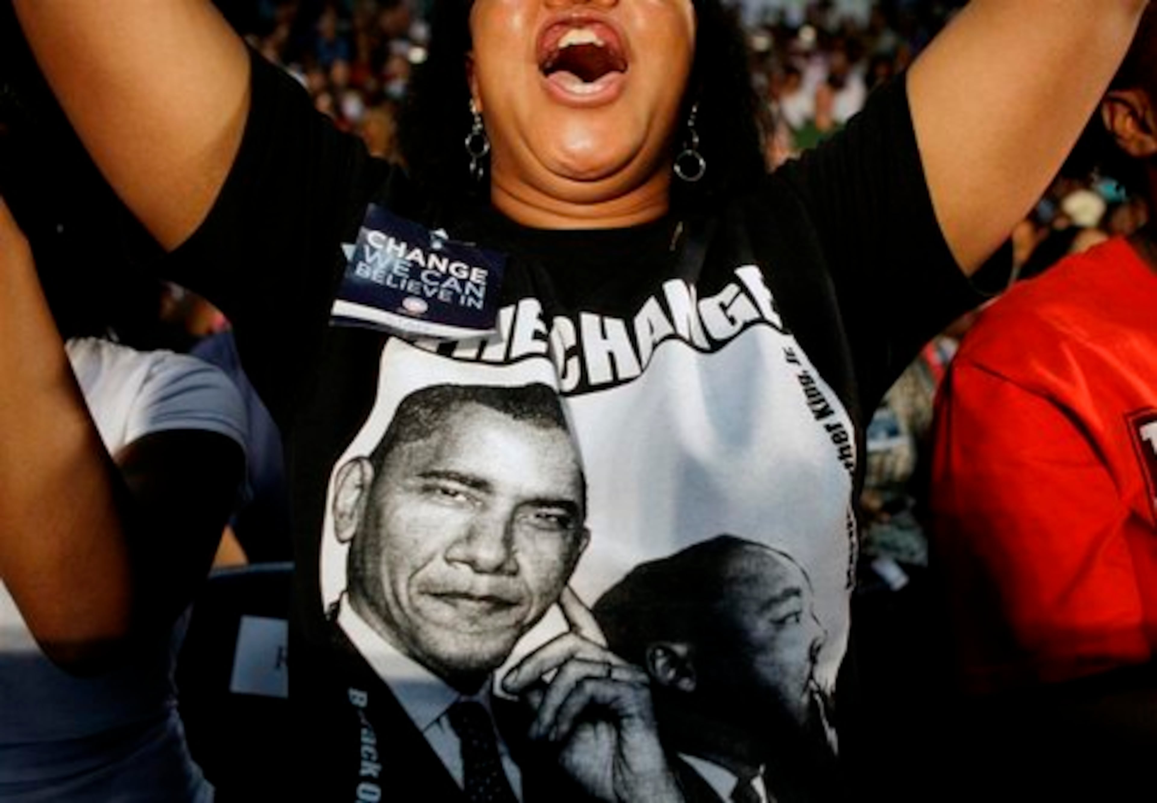 A supporter cheers for Democratic presidential candidate at the meeting in Powder Springs.