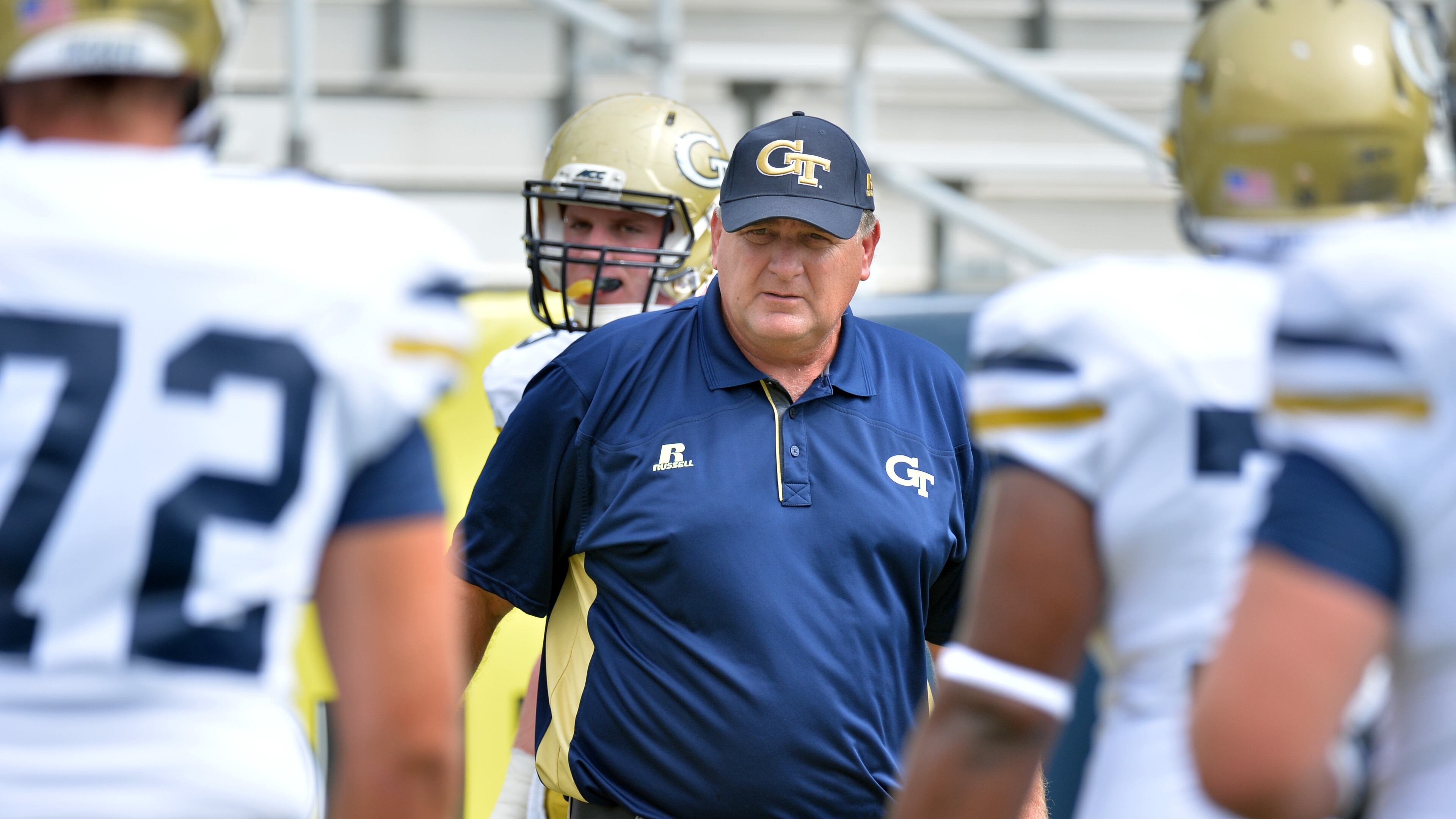 Georgia Tech offensive line coach Mike Sewak likes the leadership he has seen from his group. HYOSUB SHIN / HSHIN@AJC.COM