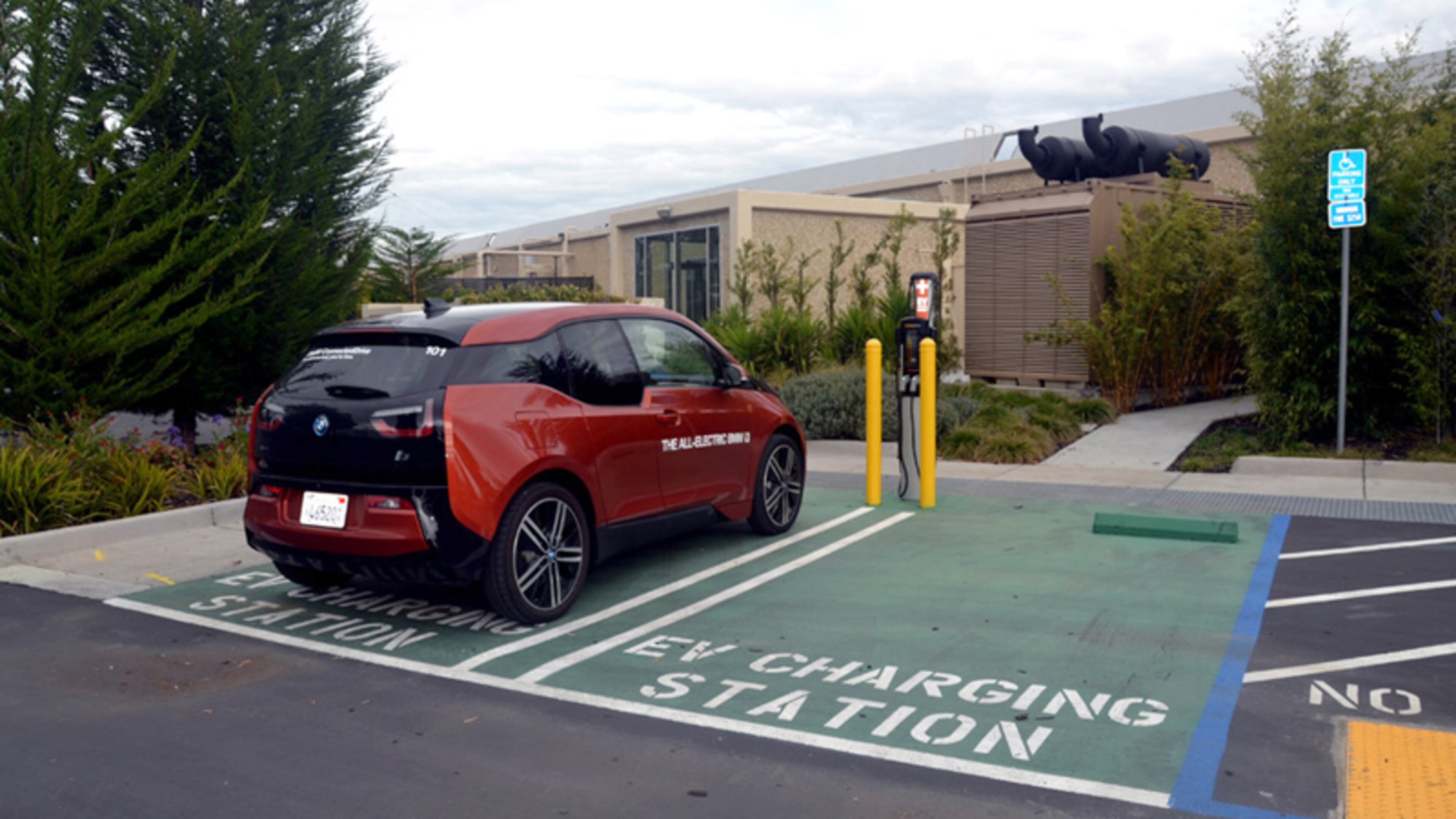 Updated electric vehicle charging stations, such as this installation at Google in Mountain View, Calif., are now available at three locations in Roswell. CHARGEPOINT