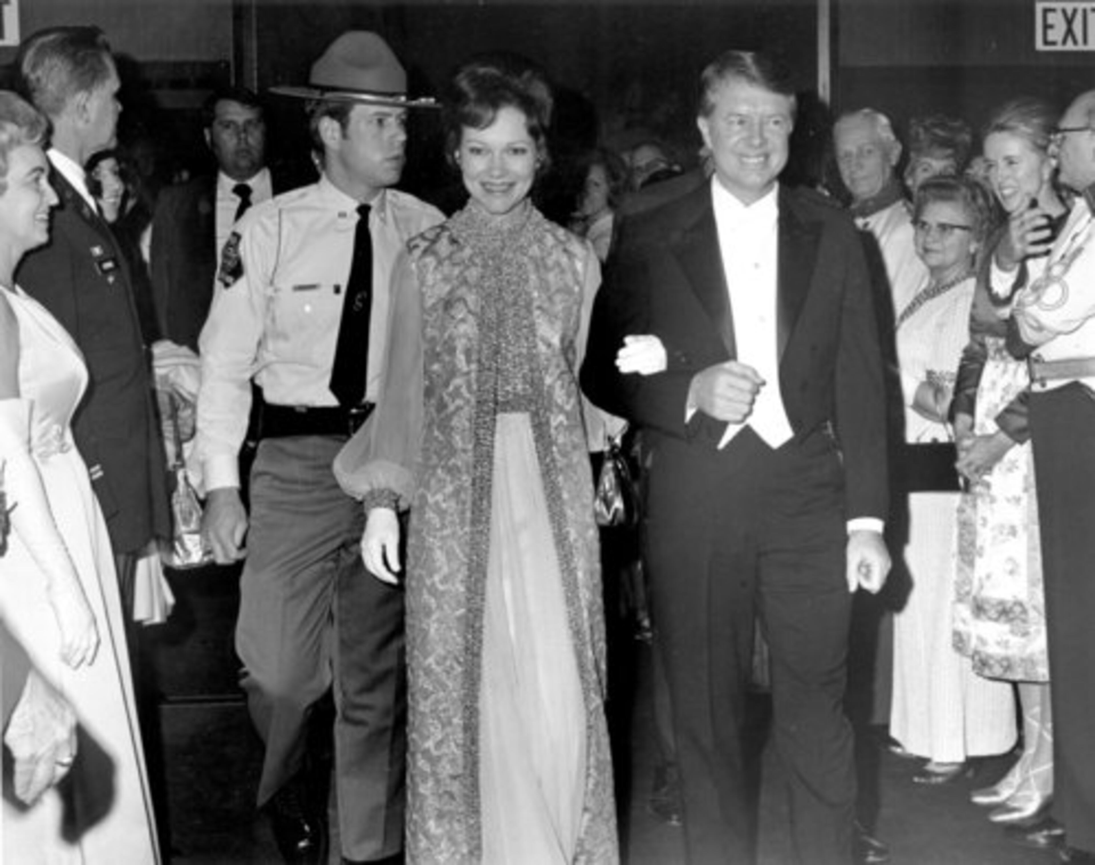 Rosalynn Carter was an original recessionista. Her blue chiffon evening gown and coat, trimmed with gold braid, by Mary Matise for Jimmae was the same dress she wore six years earlier when her husband became governor of Georgia. Carter received much deserved criticism for wearing a repeat and taught Americans an important fashion lesson: some outfits just don't warrant a second look.