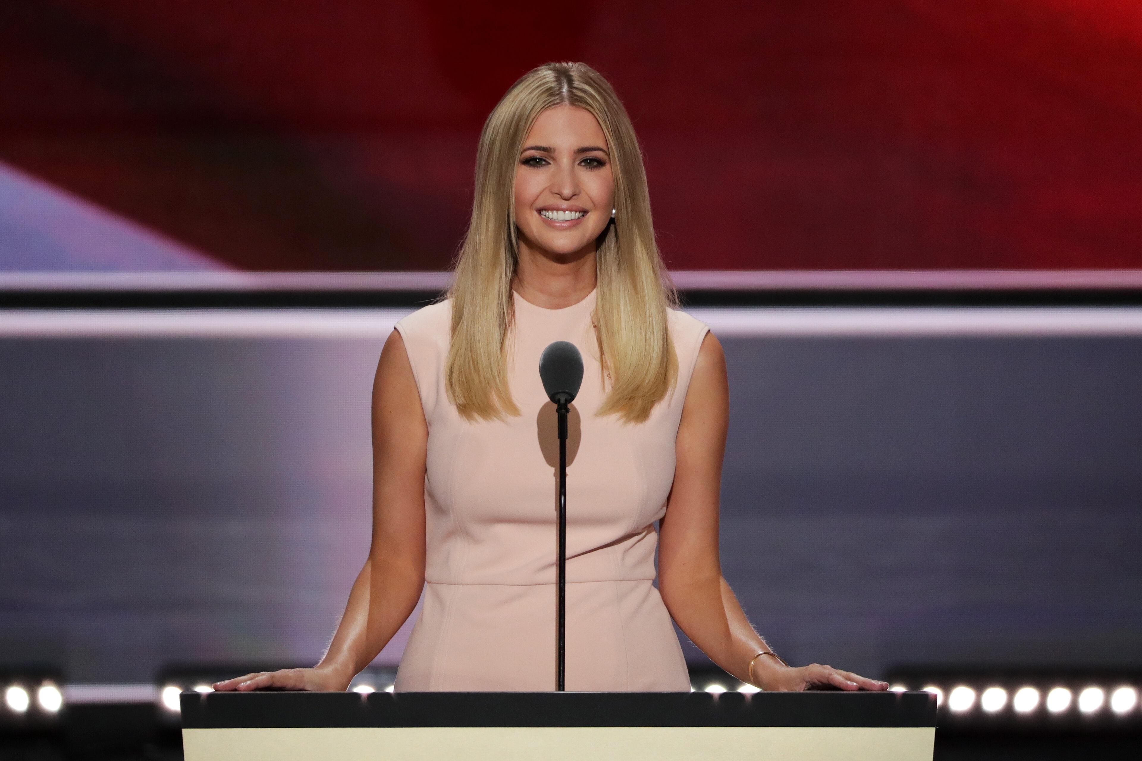 Ivanka Trump delivers a speech during the evening session on the fourth day of the Republican National Convention on July 21, 2016 at the Quicken Loans Arena in Cleveland, Ohio. (Photo by Alex Wong/Getty Images)