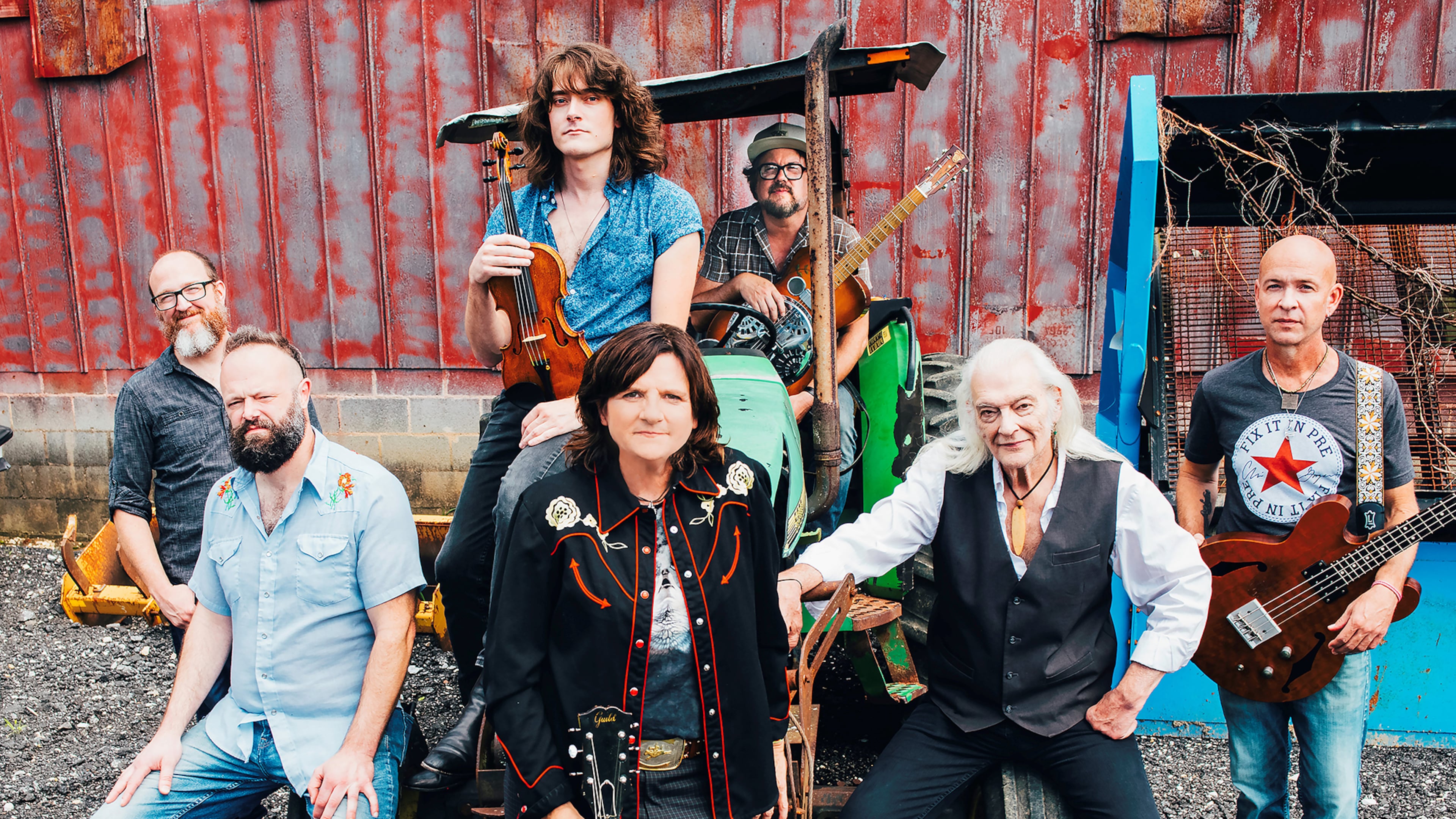 The current line-up of the Amy Ray Band.
Left to right: Dan Walker-keys, Matt Smith-pedal steel, dobro, banjo, Adrian Carter-Fiddle, guitar, Amy Ray, Jeff Fielder-Guitar, mandolin, dobro, Jim Brock-drums, Kerry Brooks-bass.
(Courtesy of Propeller PR)