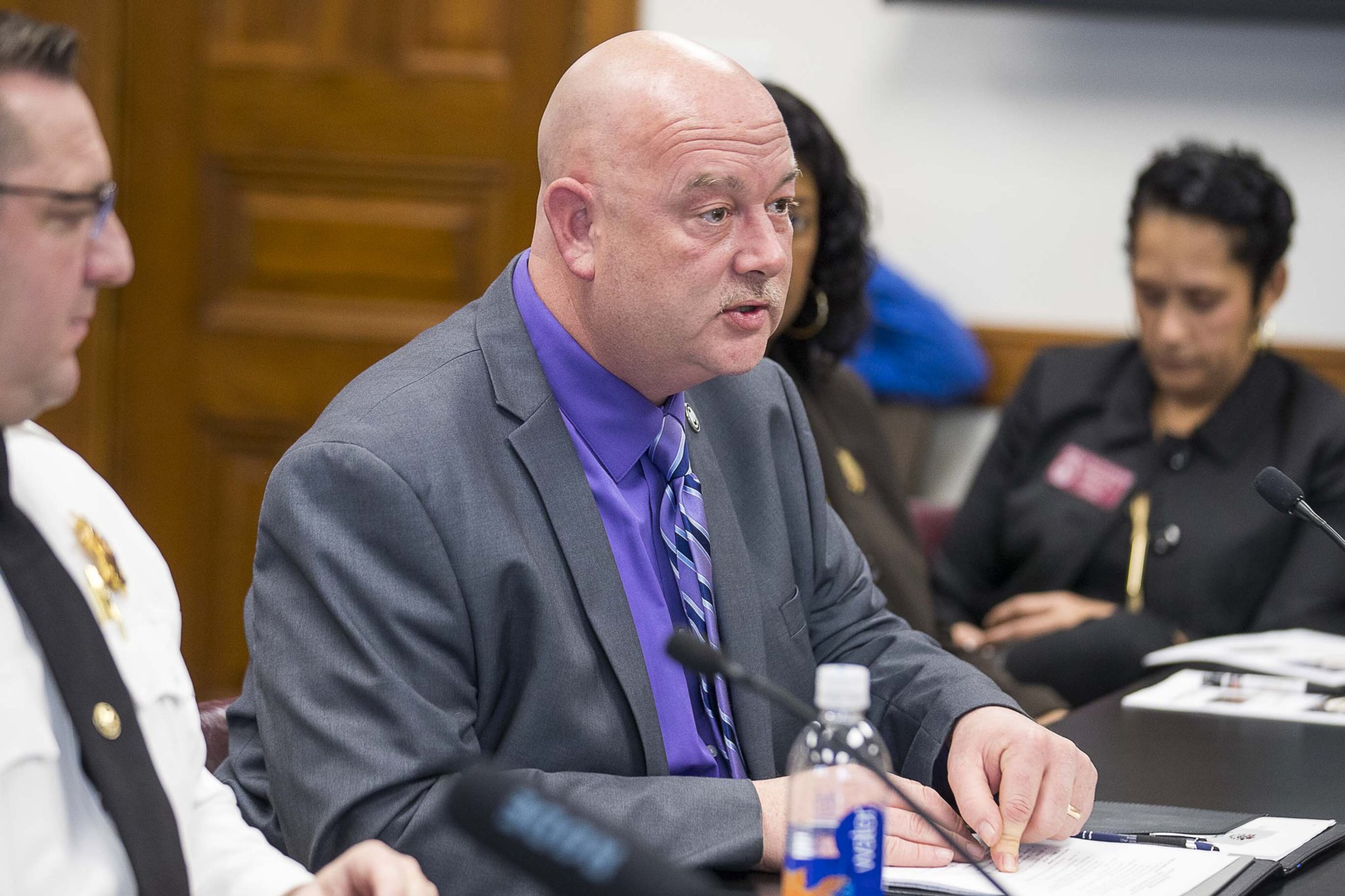 Morrow Police Chief and President of the Georgia Gang Investigators Association James Callaway speaks about gang activity in his area during a Public Safety Committee joint meeting at the Georgia State Capitol building in Atlanta on Monday, January 27, 2020. (ALYSSA POINTER/ALYSSA.POINTER@AJC.COM)