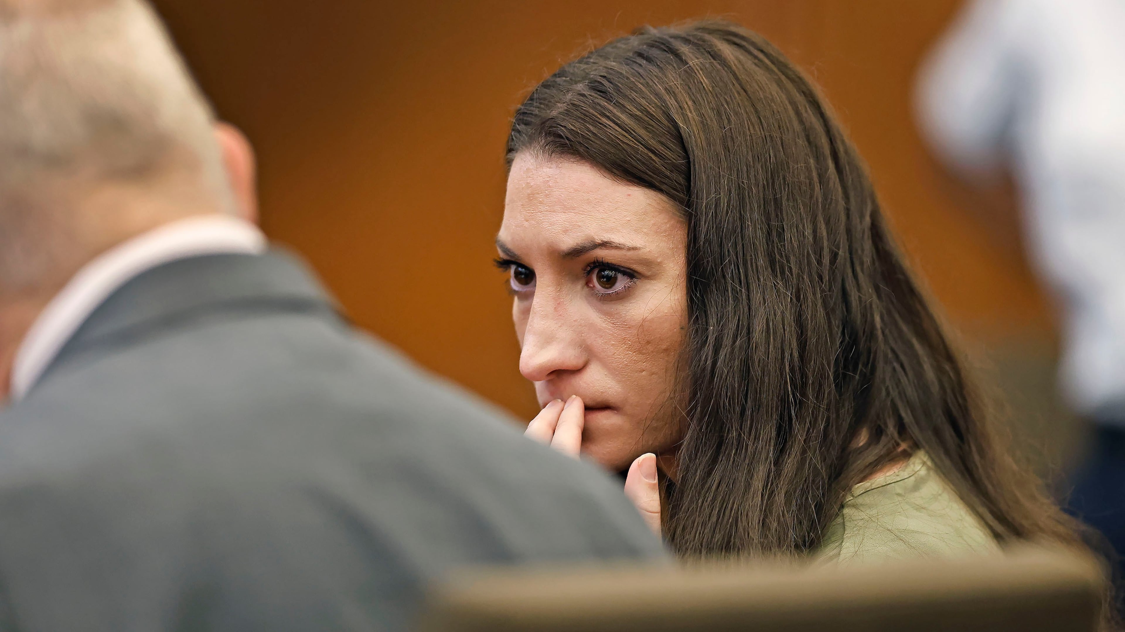 Clancy confers with her lawyer Kevin Reddington during her murder trial where she is charged in the 2023 killing of her three children, Wednesday, July 22, 2026, in Plymouth Superior Court in Plymouth, Mass. (Greg Derr/The Patriot Ledger via AP, Pool)