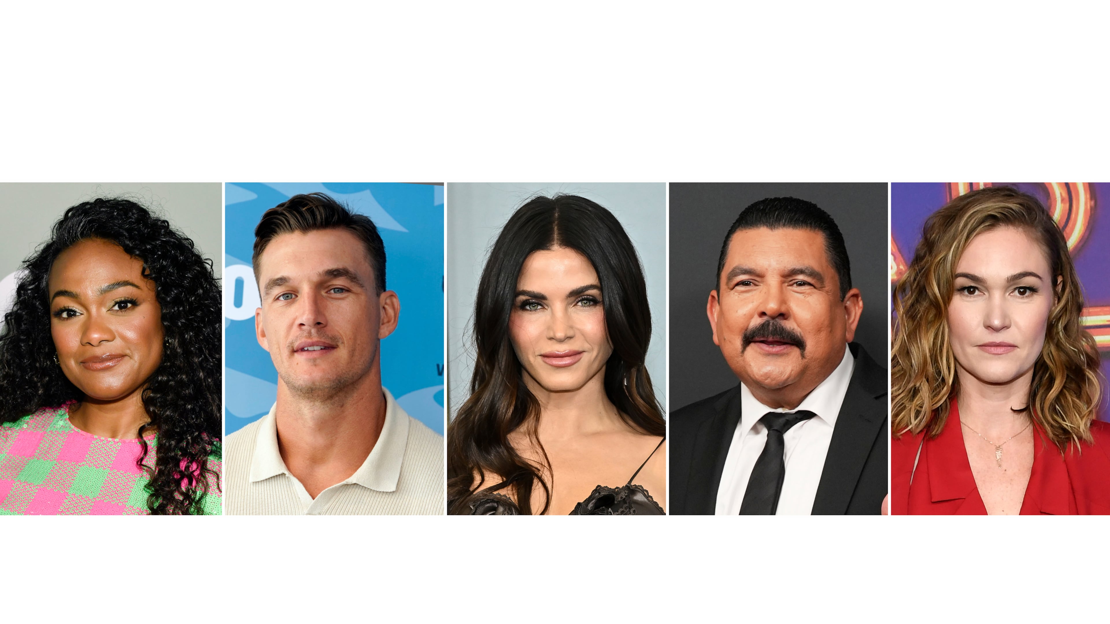 This combination of images shows Tatyana Ali, from left, Tyler Cameron, Jenna Dewan, Guillermo Rodriguez and Julia Stiles. (AP Photo)