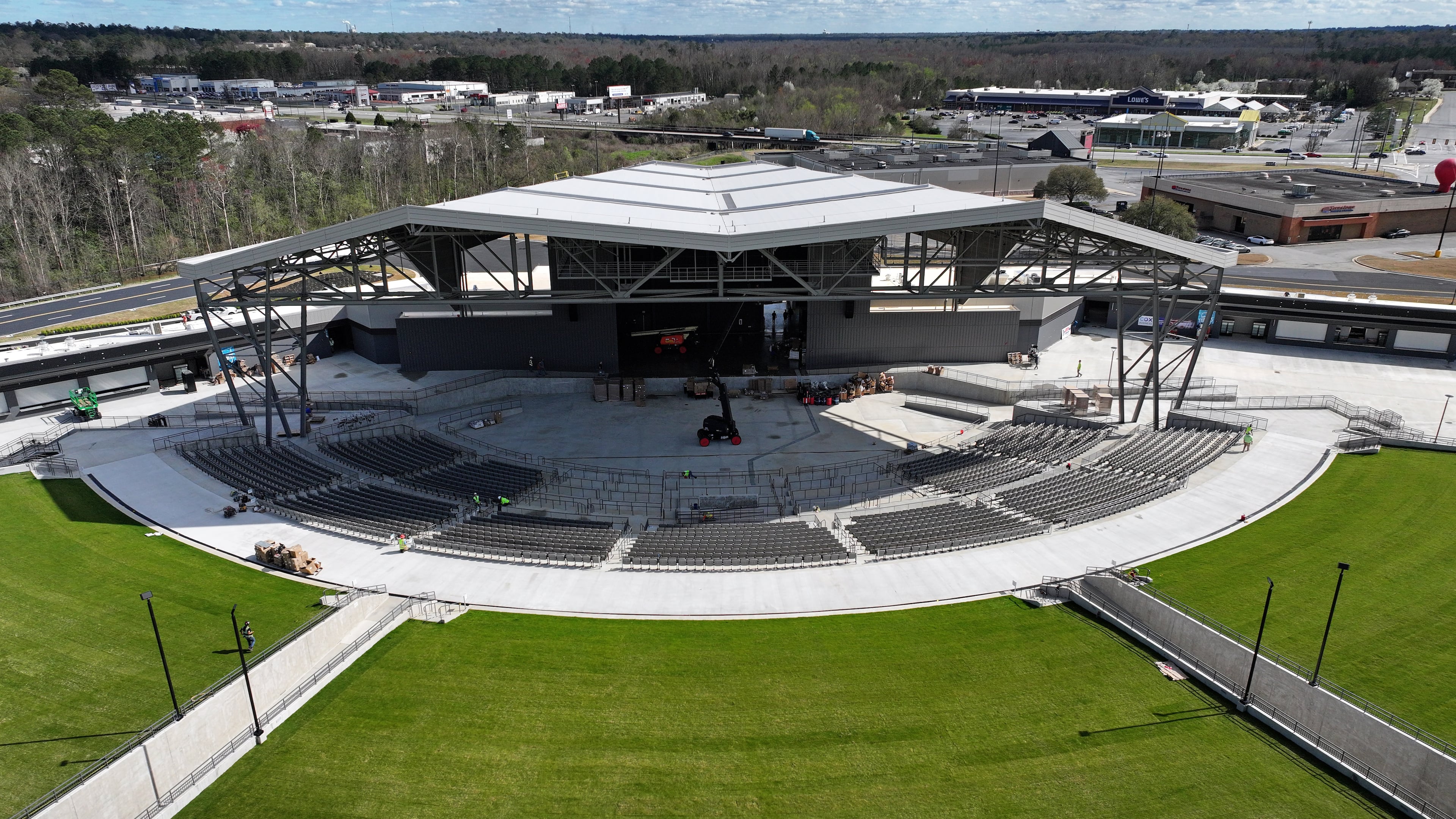 Macon's new Atrium Health Amphitheater, one of the largest amphitheaters in Georgia, is set to open Sunday on a tract adjacent to the Macon Mall. (Hyosub Shin / Hyosub.Shin@ajc.com)