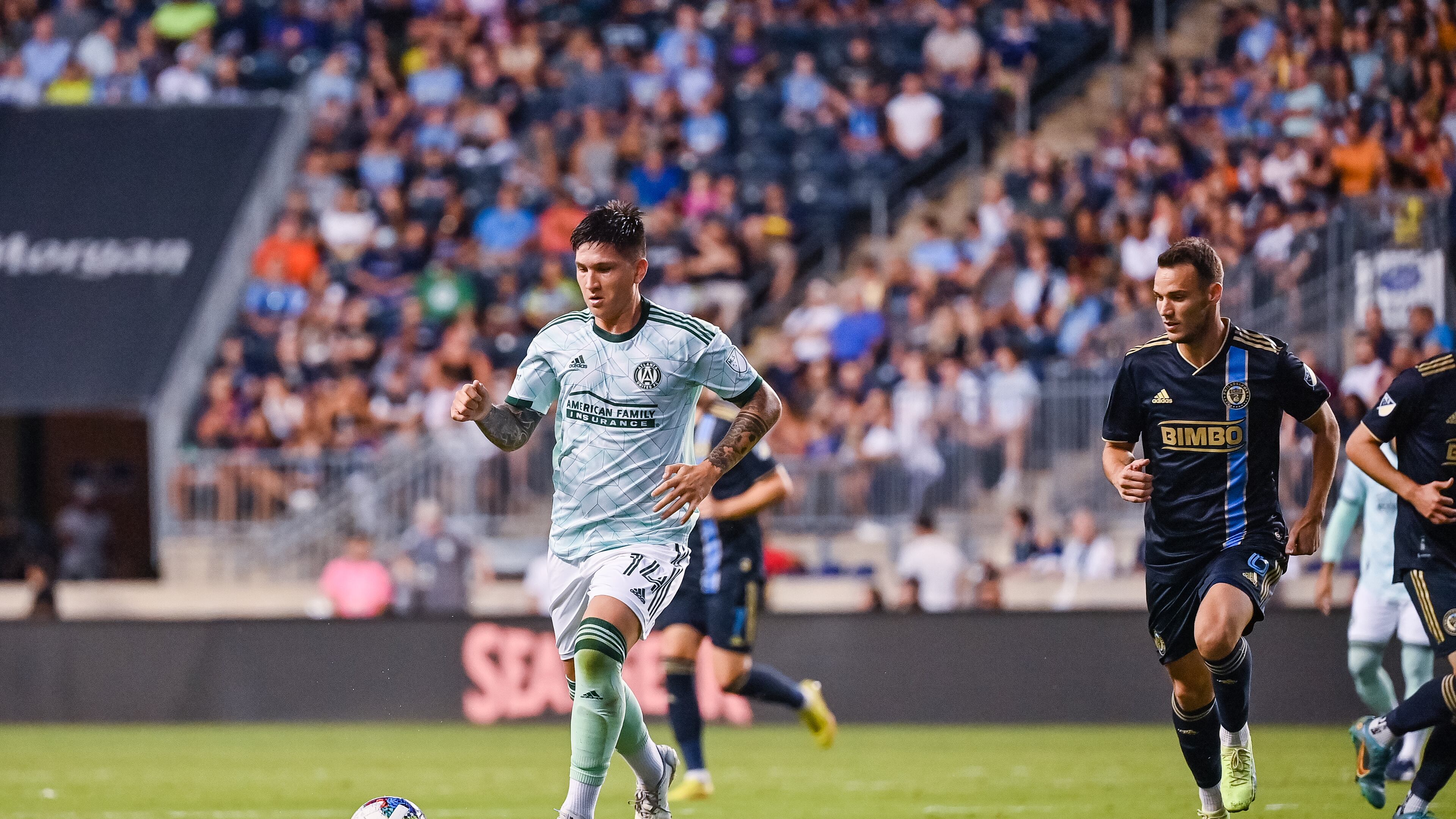 Atlanta United's Franco Ibarra dribbles the ball during the first half against host Philadelphia on Wednesday night. (Photo by Dakota Williams/Atlanta United)