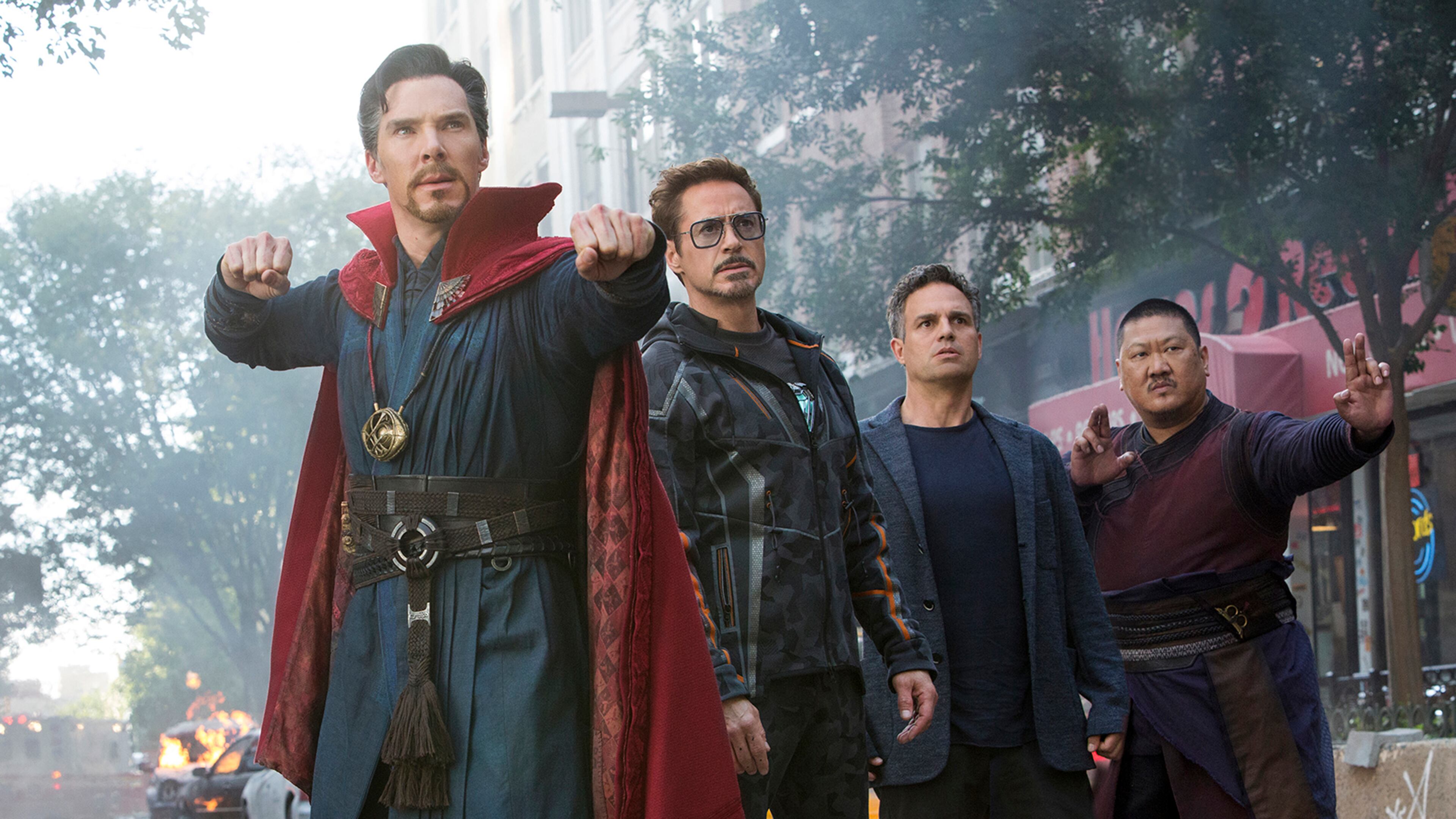 From left, Benedict Cumberbatch (Doctor Strange), Robert Downey Jr. (Iron Man), Mark Ruffalo (Hulk) and Benedict Wong (Wong) star in "Avengers: Endgame," which filmed many scenes in the Atlanta area. (Chuck Zlotnick/Marvel Studios/TNS)
