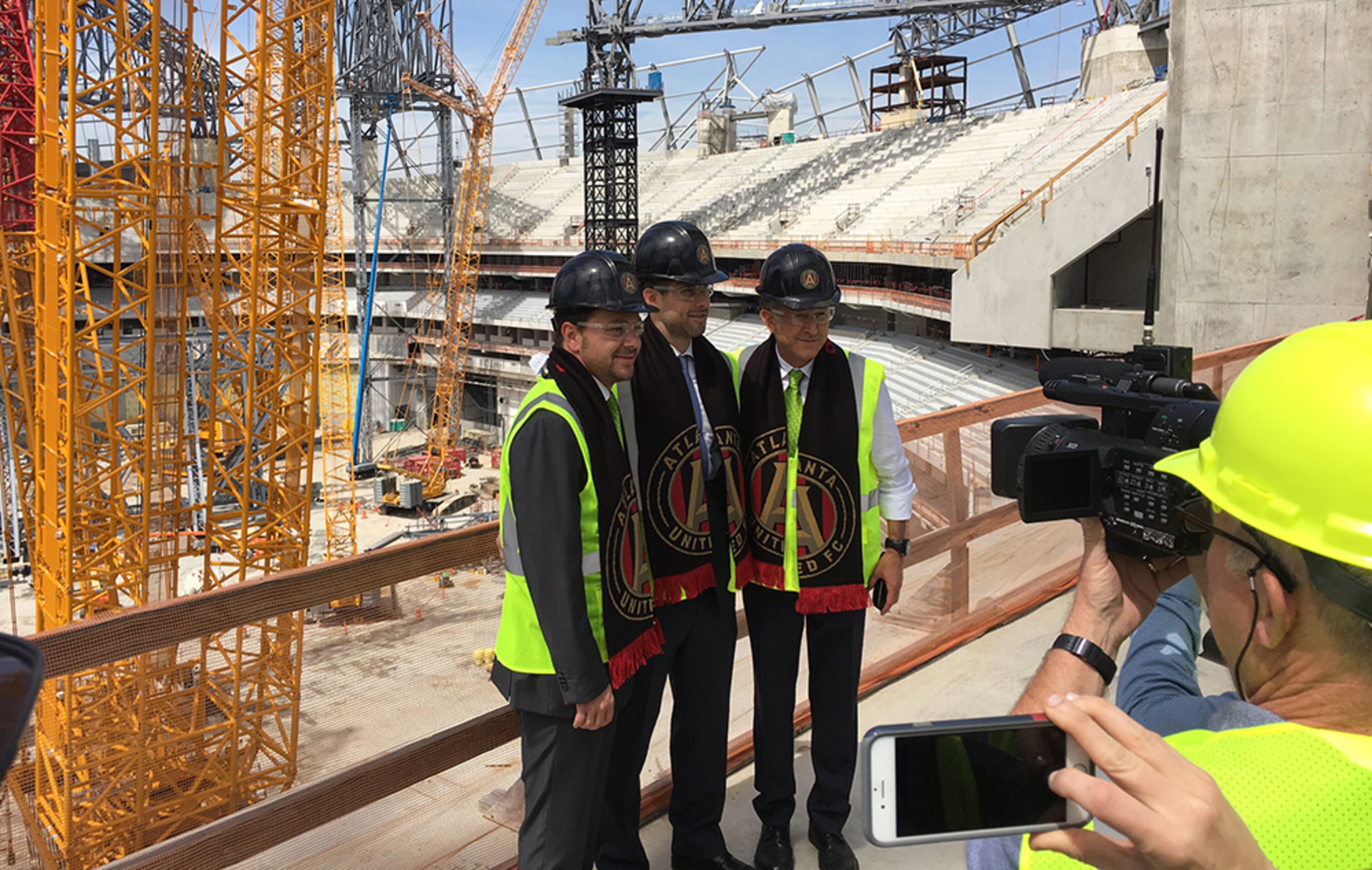 Technical director Carlos Bocanegra was asked if Mercedes-Benz Stadium will rival the world’s soccer cathedrals, like Old Trafford, Anfield and Camp Nou. Bocanegra said owner Arthur Blank, the architects, engineers and construction companies have done everything to make the stadium Atlanta United’s, from the parking, the entries, the retractable seats, the drop-down curtains. “It will be the best stadium in the world until something else is built,” he said. Bocanegra was able to test the synthetic turf playing surface that will be installed. He said he has played on turn at Portland and Seattle, but this will be better. He said the fibers are sewn in different directions, which provides multi-directional give, which feels more natural and provides truer rolls.