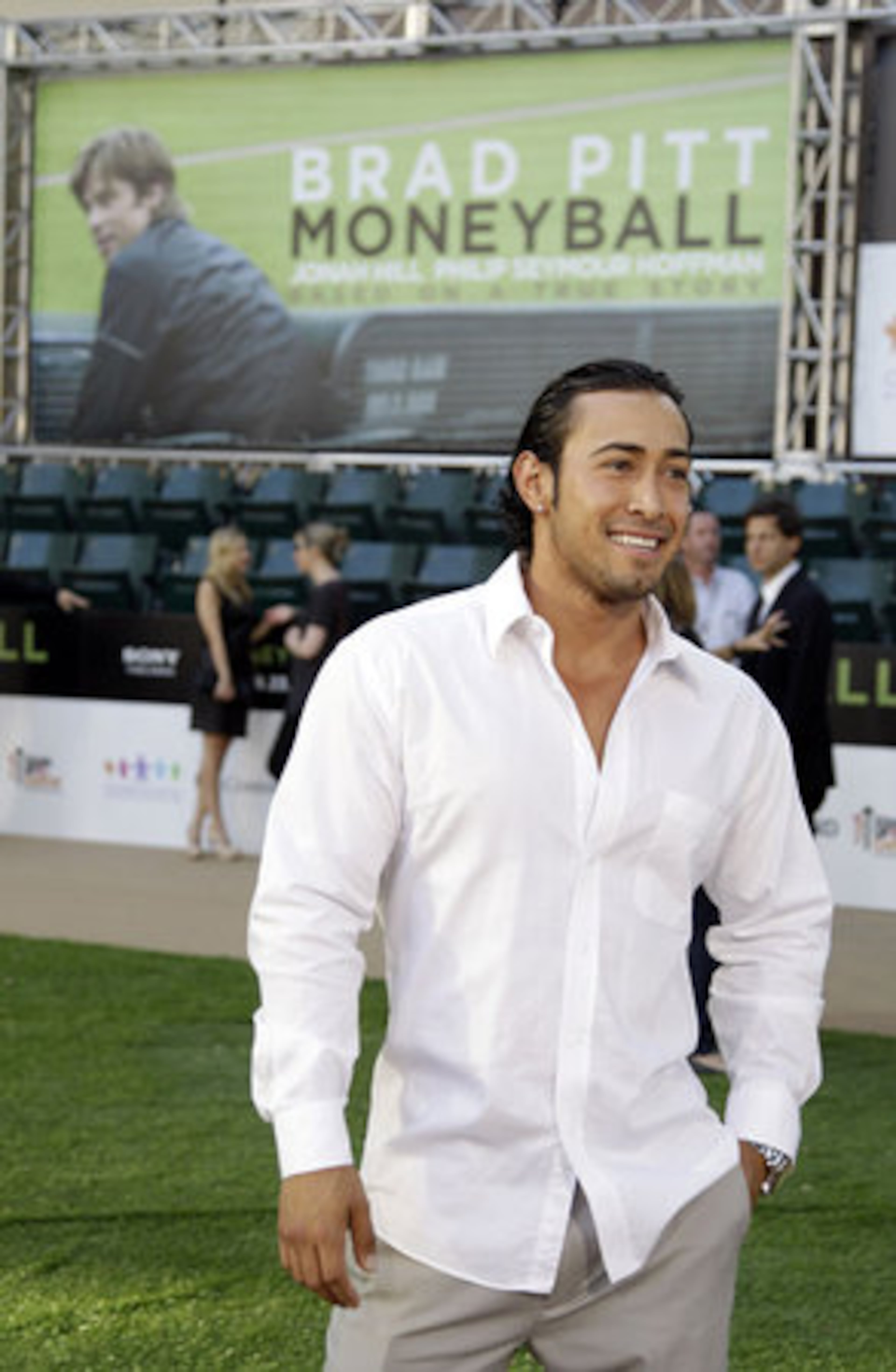 Art Ortiz arrives at the premiere screening of the movie "Moneyball." Ortiz portrays former Oakland Athletic Eric Chavez in the film.