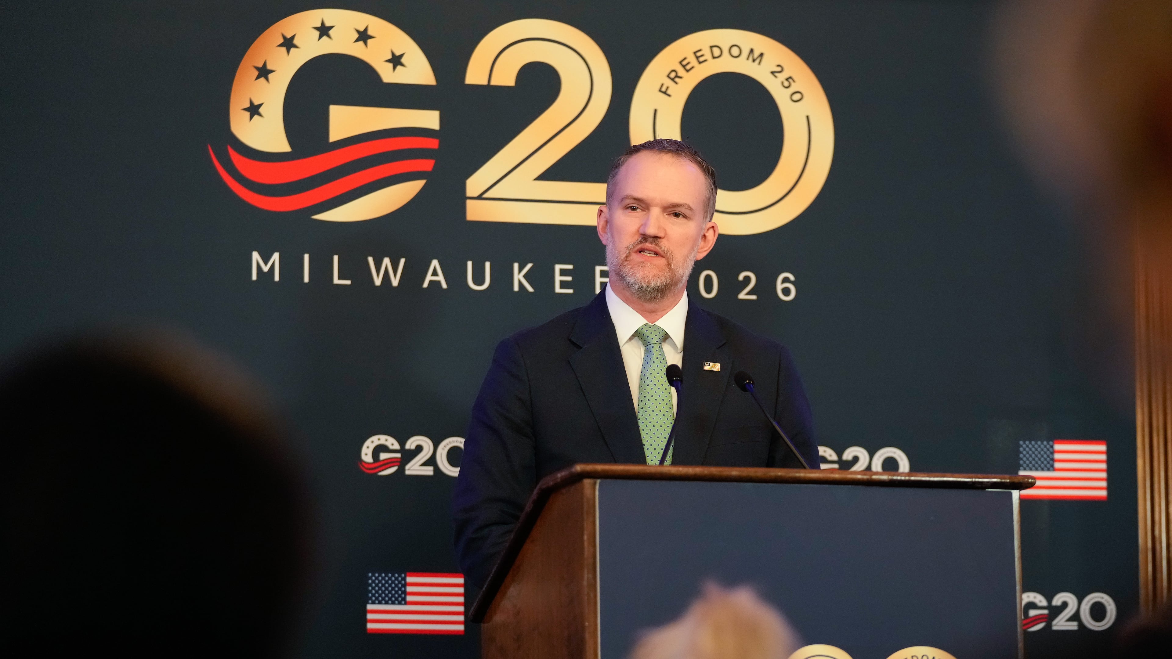 U.S. Trade Representative Jamieson Greer speaks during a press conference Thursday, Oct. 1, 2026, at the G20 Trade Ministerial in Milwaukee, Wis. (AP Photo/Kayla Wolf)