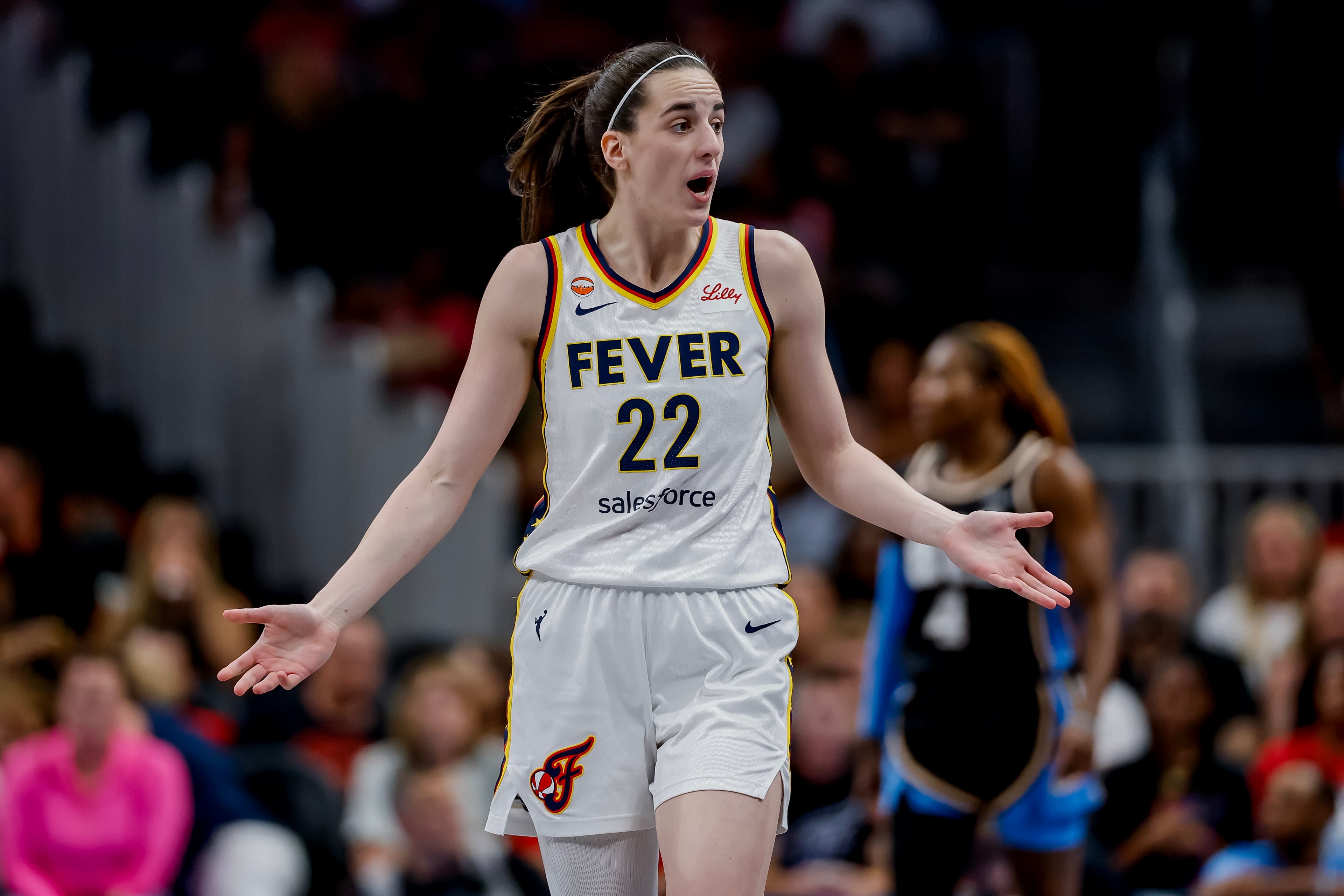 Clark reacts after an she was called for an offensive foul. (Erik S. Lesser for the AJC)