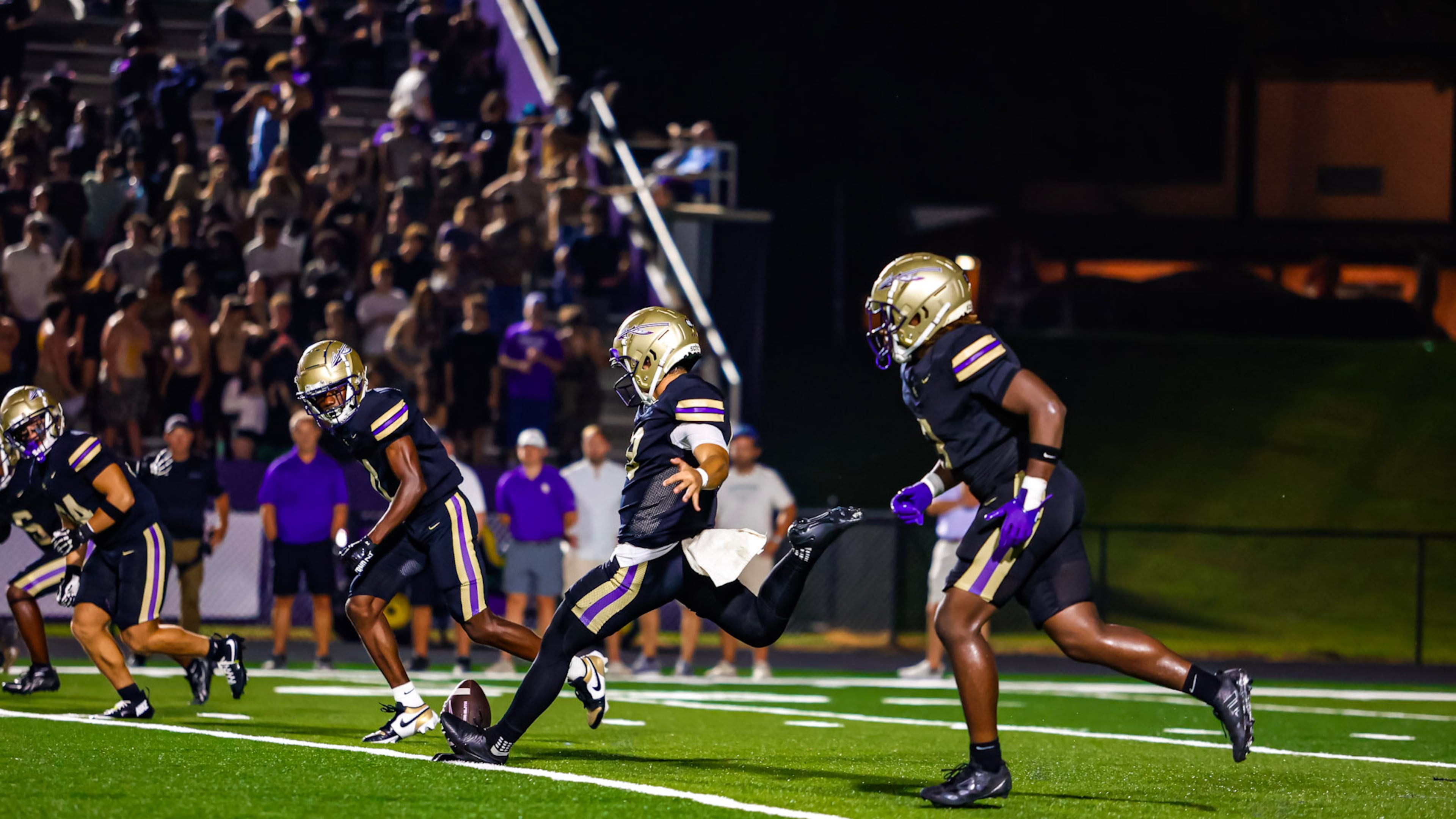 East Coweta kicker Aaron McWilliams (center) converted five of his six field goal attempts on Friday, helping the Indians beat Lithonia 31-14. (Courtesy of Sleeper Media)