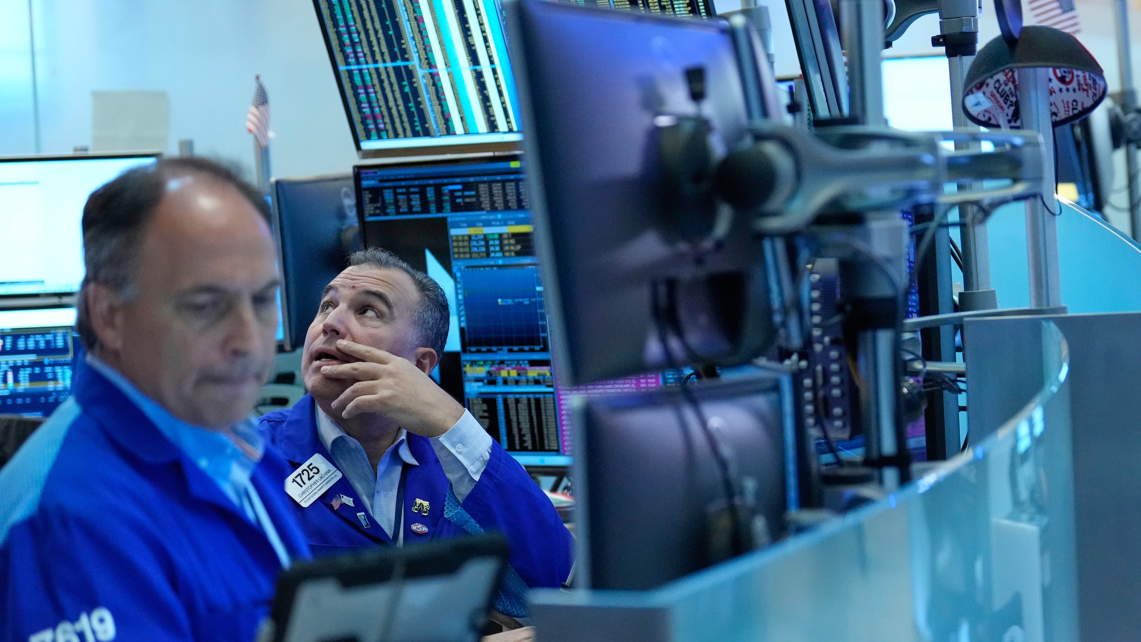Christopher Lagana works on the floor at the New York Stock Exchange in New York, Monday, Sept. 14, 2026. (AP Photo/Seth Wenig)
