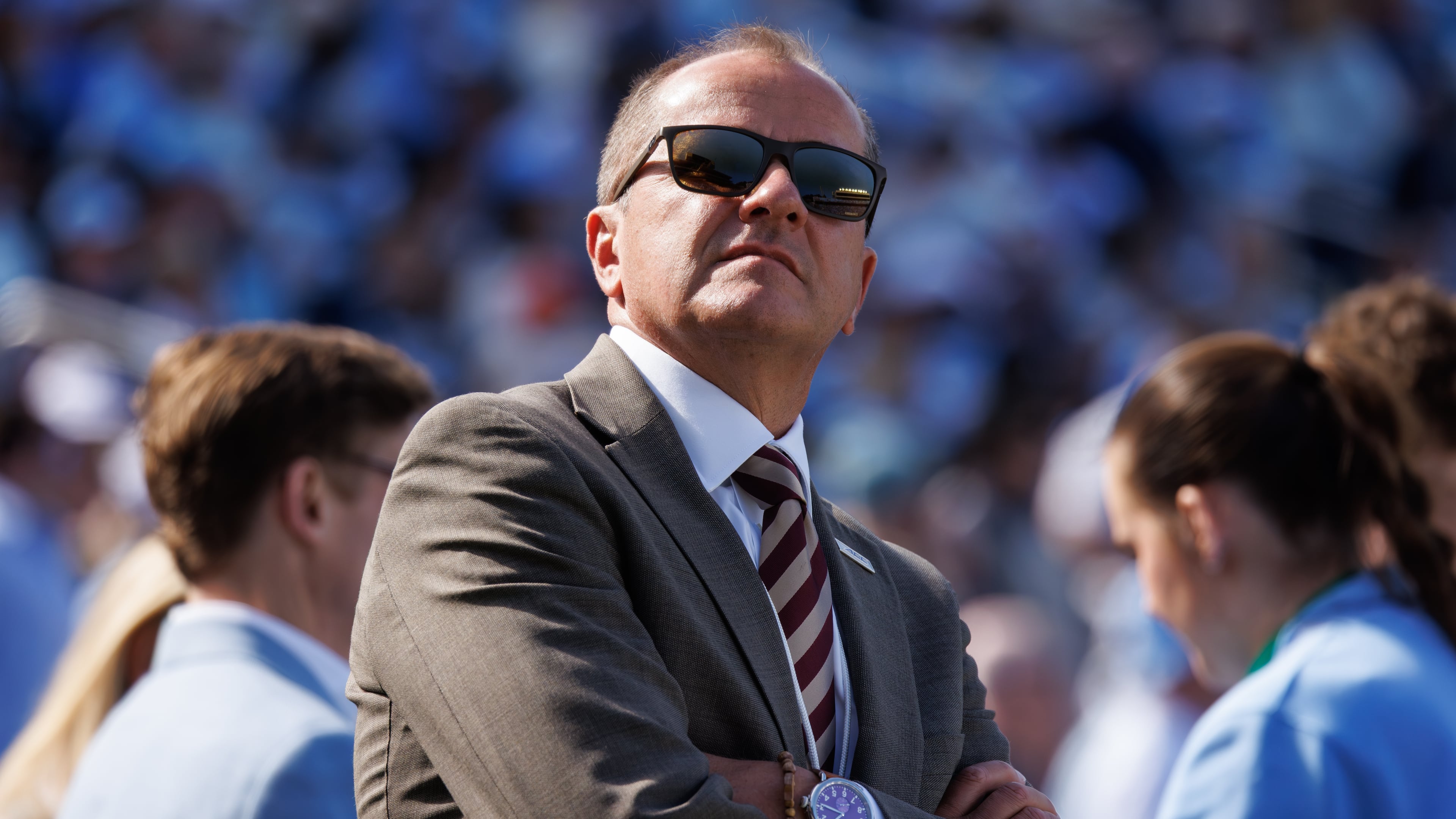 FILE - ACC Commissioner Jim Phillips walks the sideline during an NCAA college football game between North Carolina and Virginia in Chapel Hill, N.C., Oct. 25, 2025. (AP Photo/Ben McKeown, File)