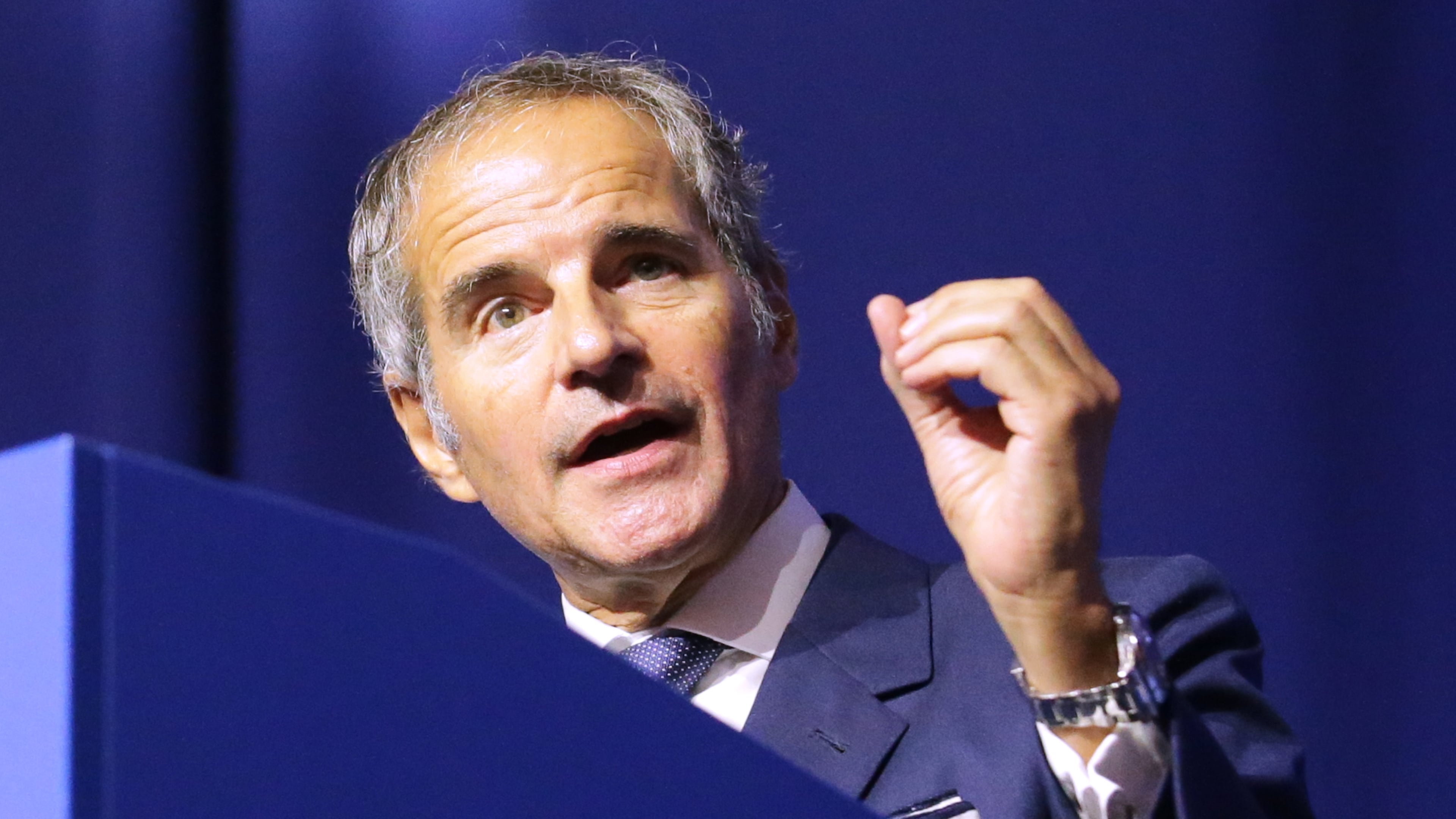 FILE - IAEA Director General Rafael Grossi speaks during the annual General Conference of the International Atomic Energy Agency in Vienna, Austria, Sept. 14, 2026. (AP Photo/Heinz-Peter Bader, file)