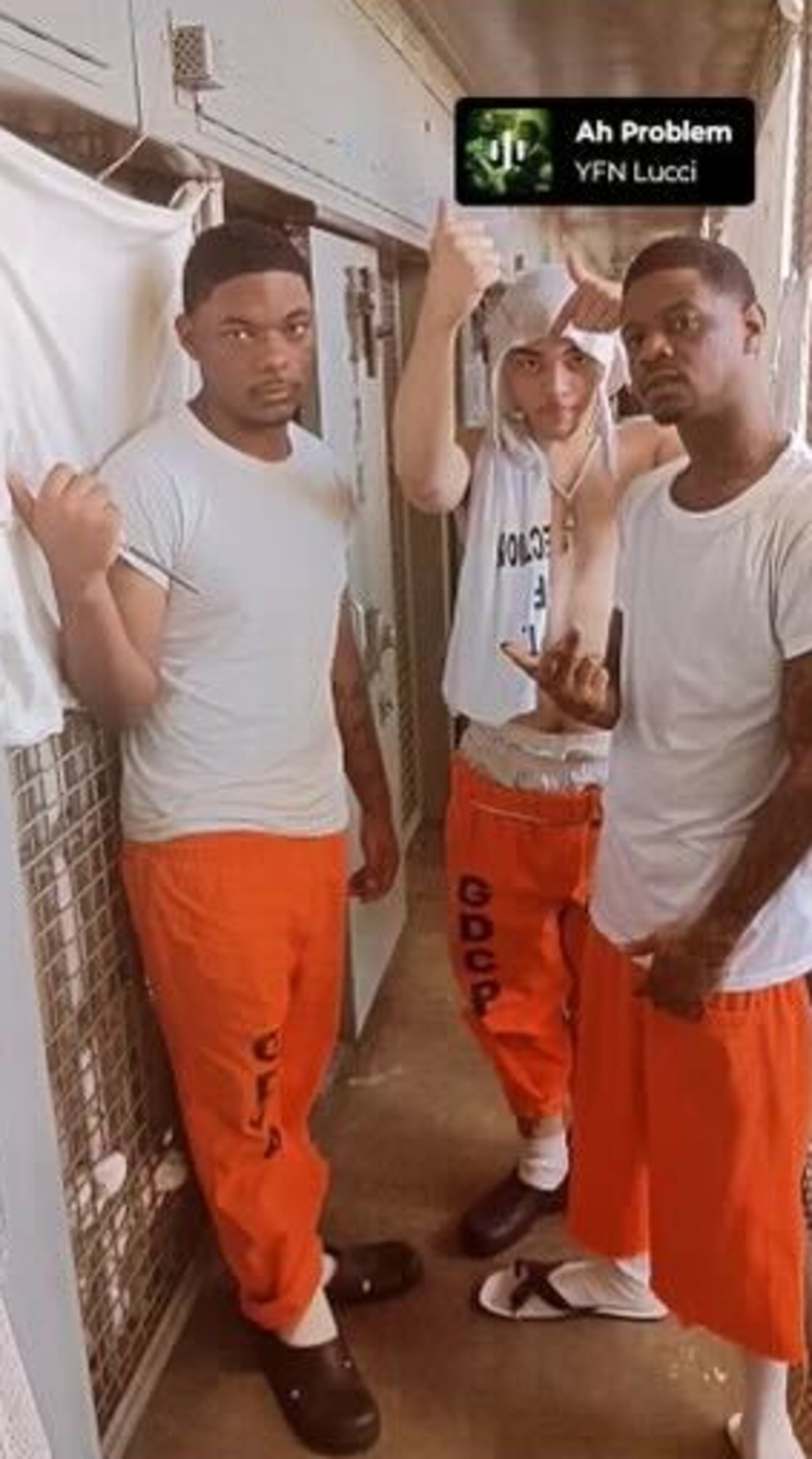 District Attorney T. Wright Barksdale III of the eight-county Ocmulgee Circuit in Middle Georgia said that days after Shane Tassi (center) was convicted at trial for murdering a high school student, local law enforcement spotted a social media post showing a picture of Tassi in prison holding a homemade shank and making a gesture suggesting his gang affiliation. (Ocmulgee Judicial Circuit District Attorney's Office)