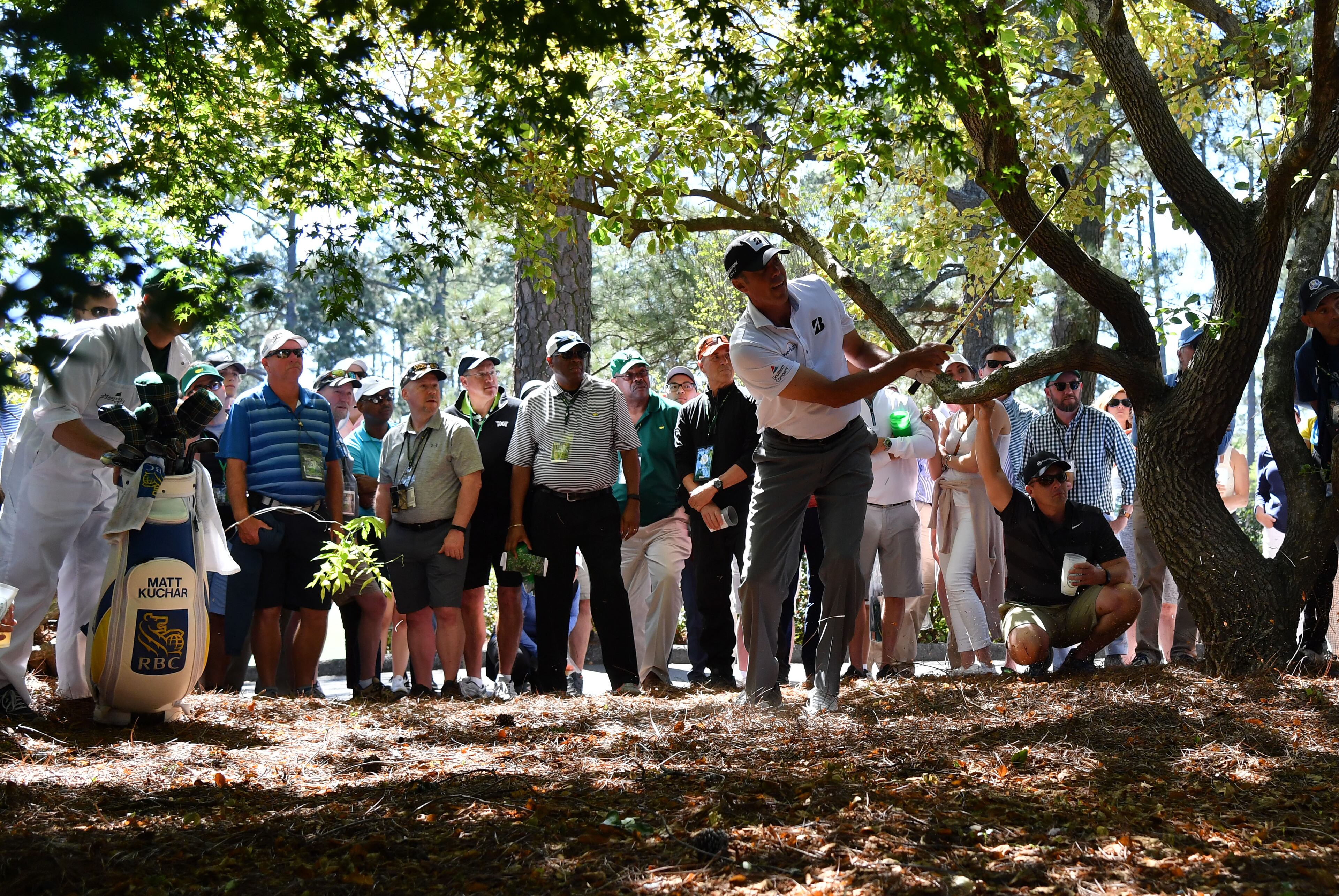 April 8, 2017 AUGUSTA Matt Kuchar plays his ball from the woods along the 8th fairway. Play begins in the third round of the 81st Masters tournament at the Augusta National Golf Club, Saturday, April 8, 2017. BRANT SANDERLIN / SPECIAL