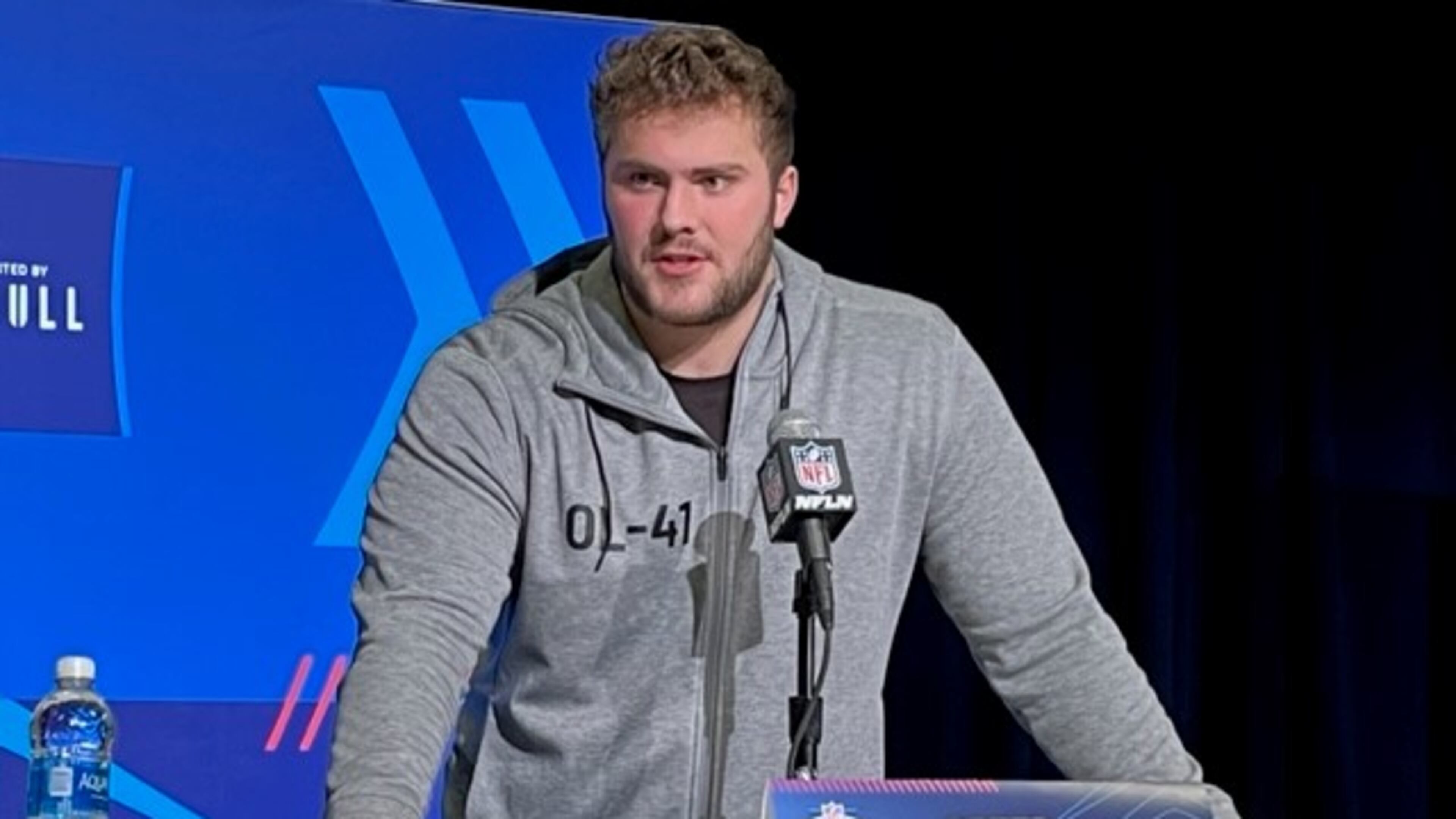 Northwestern offensive tackle Peter Skoronski, an unanimous All-American, told The Atlanta Journal-Constitution that he had a formal interview with the Atlanta Falcons at the NFL Scouting Combine in Indianapolis. (By D. Orlando Ledbetter/dledbetter@ajc.com)