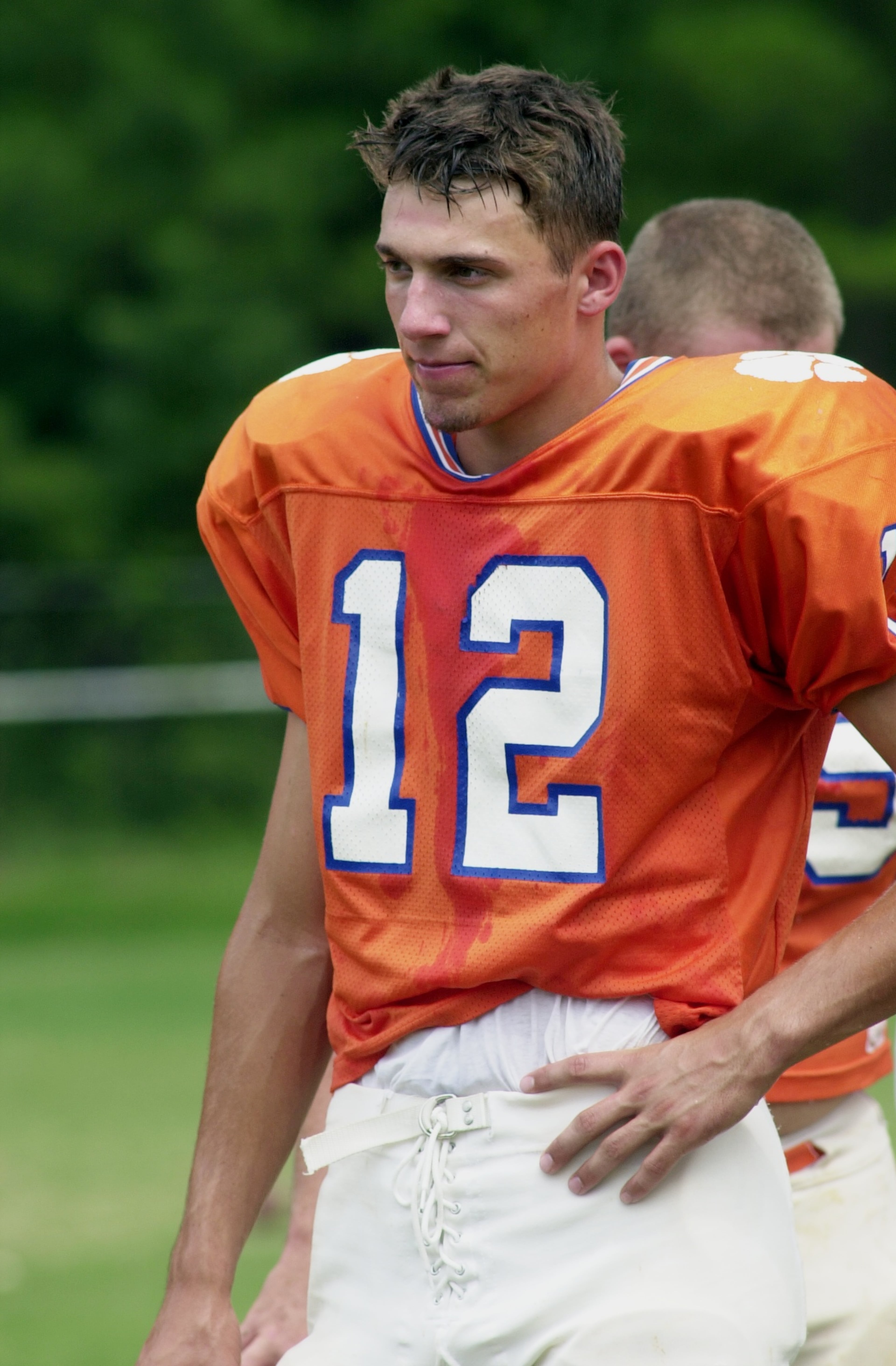 Jeff Francoeur listens to Parkview coach Cecil Flowe's instructions on Thursday, August 3, 2000. (LAURA NOEL/AJC )