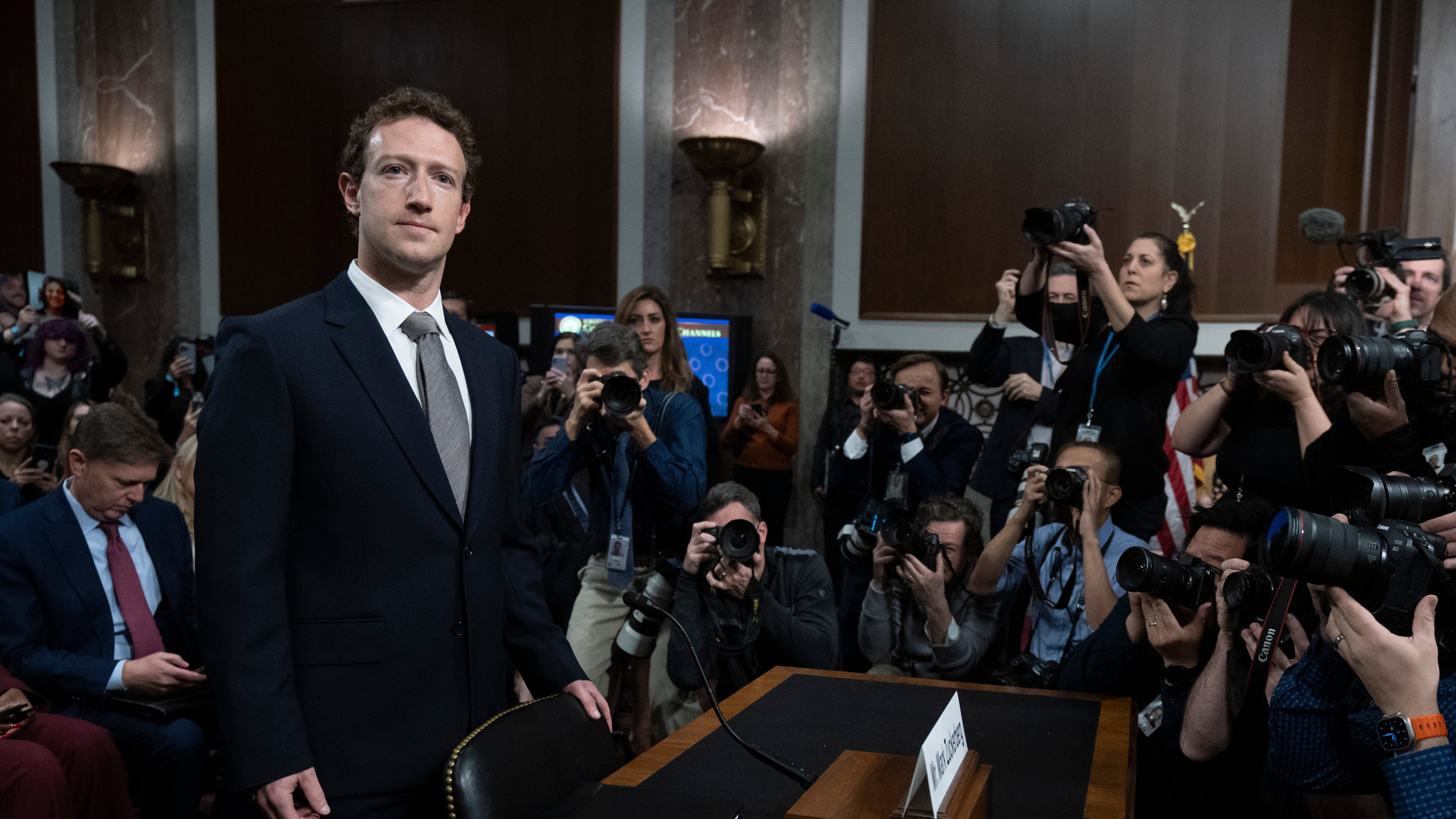 FILE - Meta CEO Mark Zuckerberg, arrives to testify before a Senate Judiciary Committee hearing on Capitol Hill in Washington, Jan. 31, 2024, to discuss child safety. (AP Photo/Manuel Balce Ceneta, File)