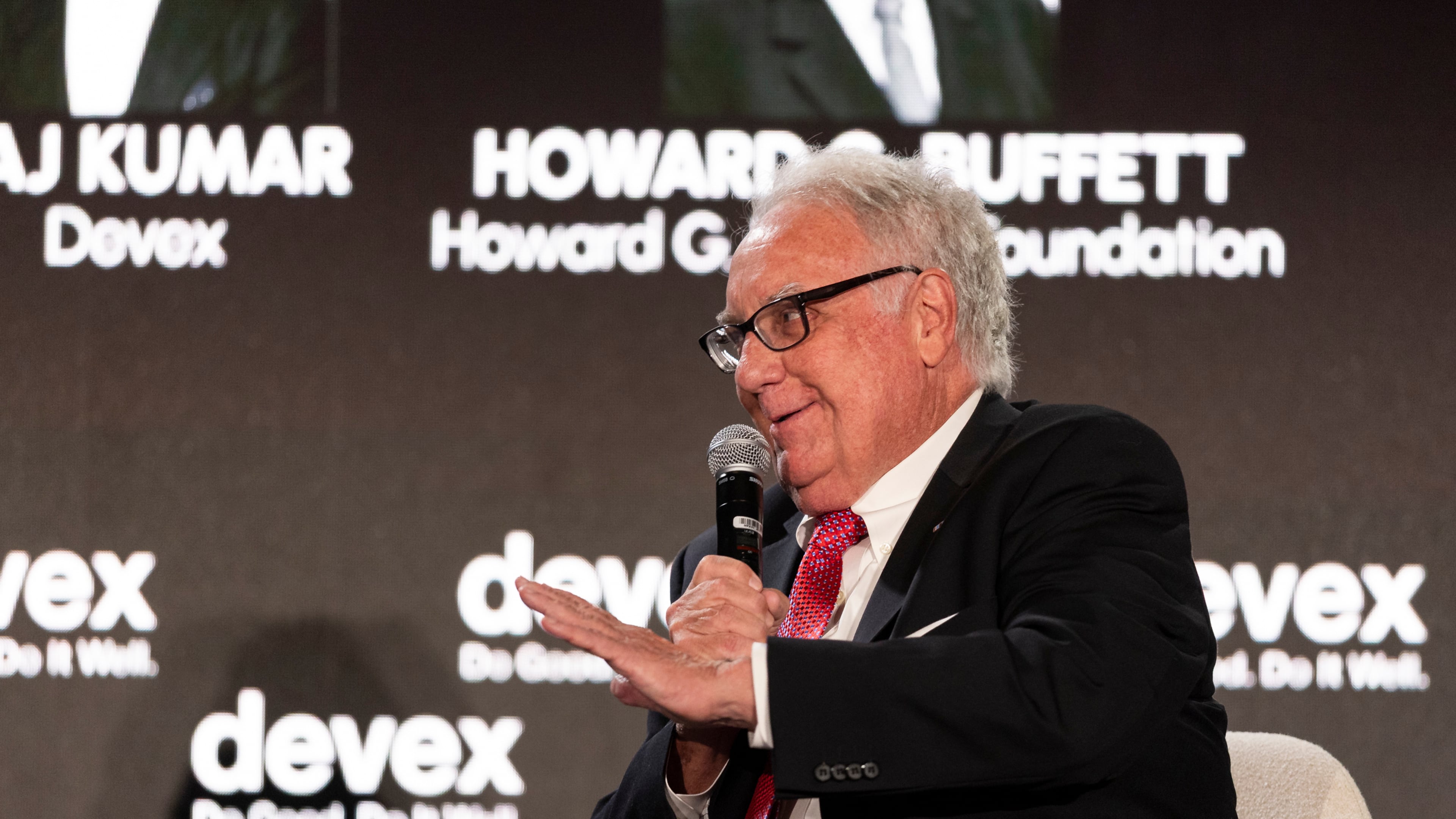 Howard G. Buffett talks on stage during the Devex Impact House at UNGA event in New York on Thursday, Sept. 24, 2026. (AP Photo/Ishika Samant)