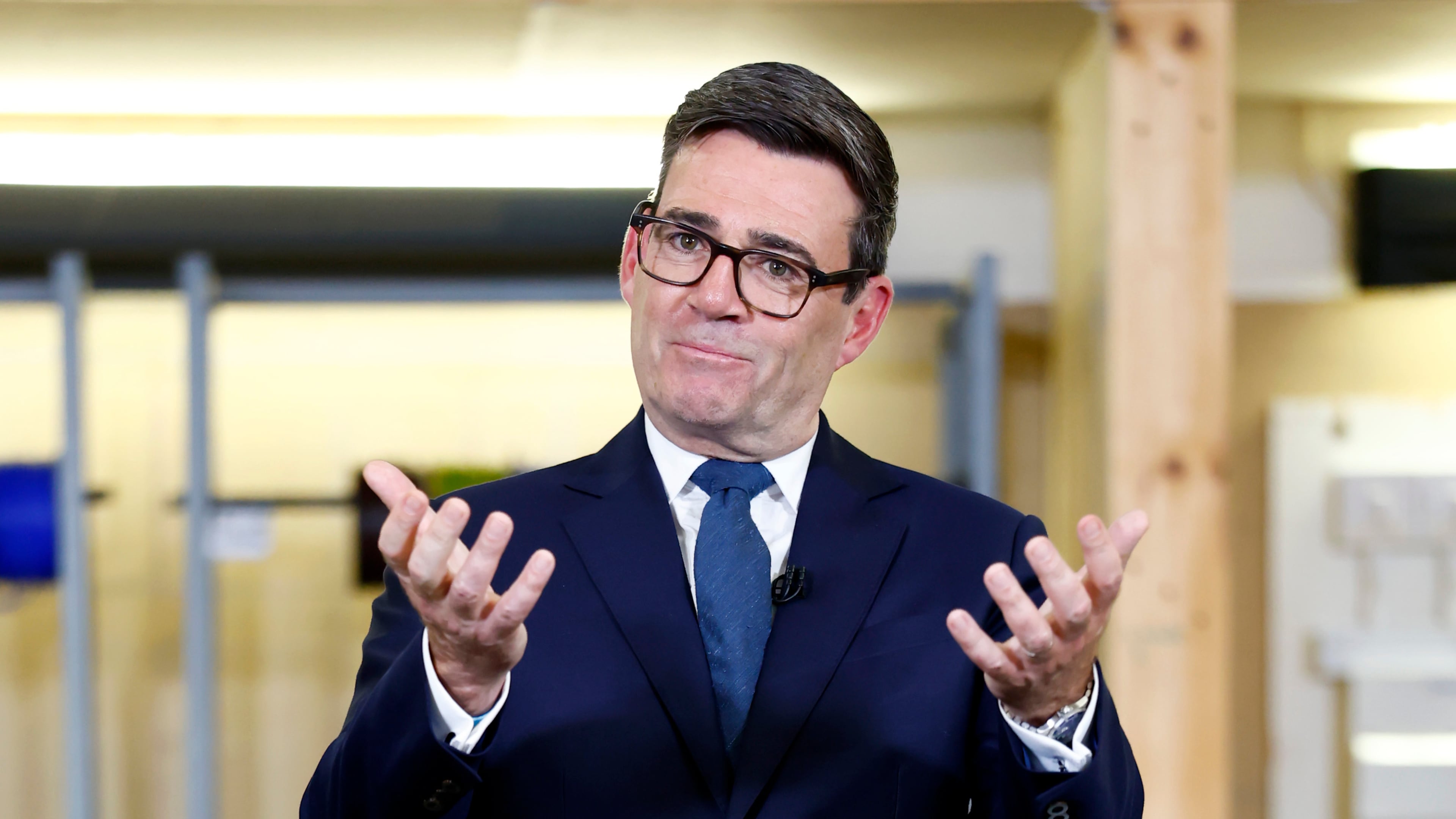 Britain's Prime Minister Andy Burnham delivers a speech focusing on the forming of closer ties with the Scottish government in Motherwell, Scotland, Friday, Oct. 16, 2026. (Jeff J Mitchell/Pool Photo via AP)