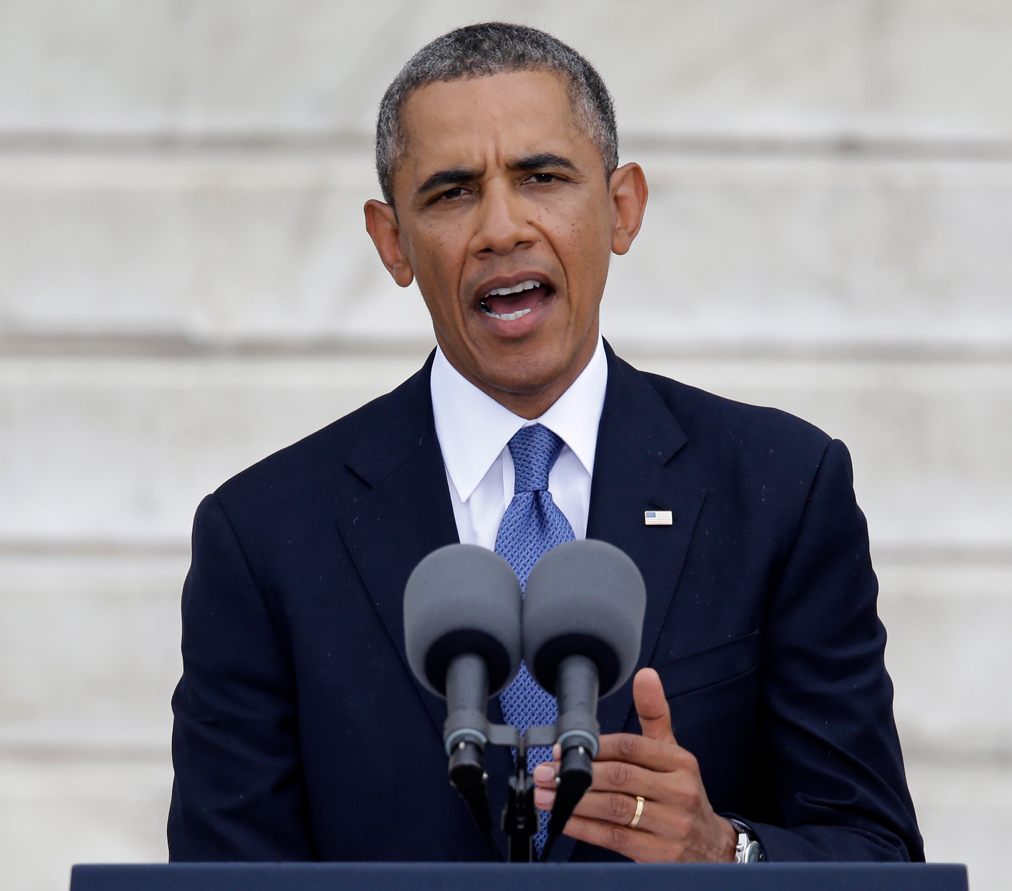 President Barack Obama speaks at the Let Freedom Ring ceremony at the Lincoln Memorial in Washington on Aug. 28, 2013.