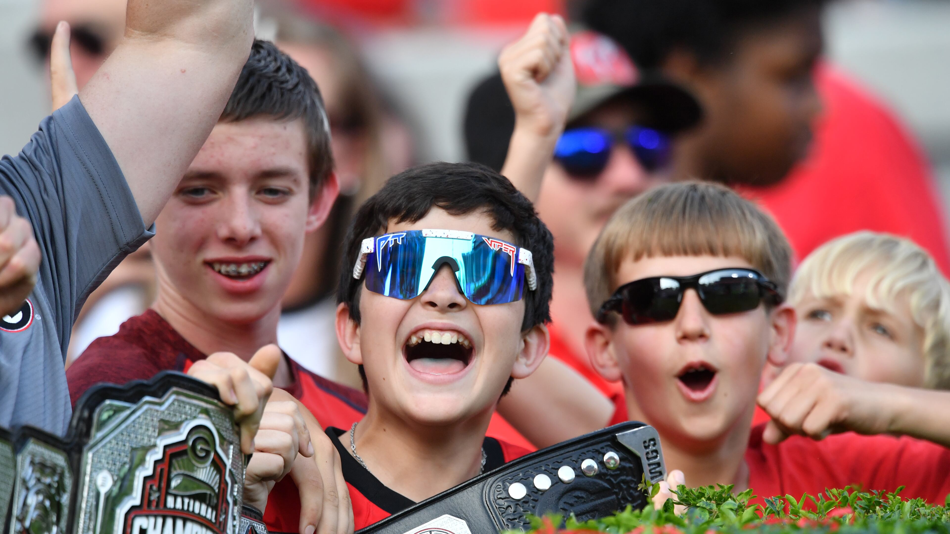 Fans cheer during the G - Day game at Sanford Stadium, Saturday, April 15, 2023, in Athens. (Hyosub Shin / Hyosub.Shin@ajc.com)