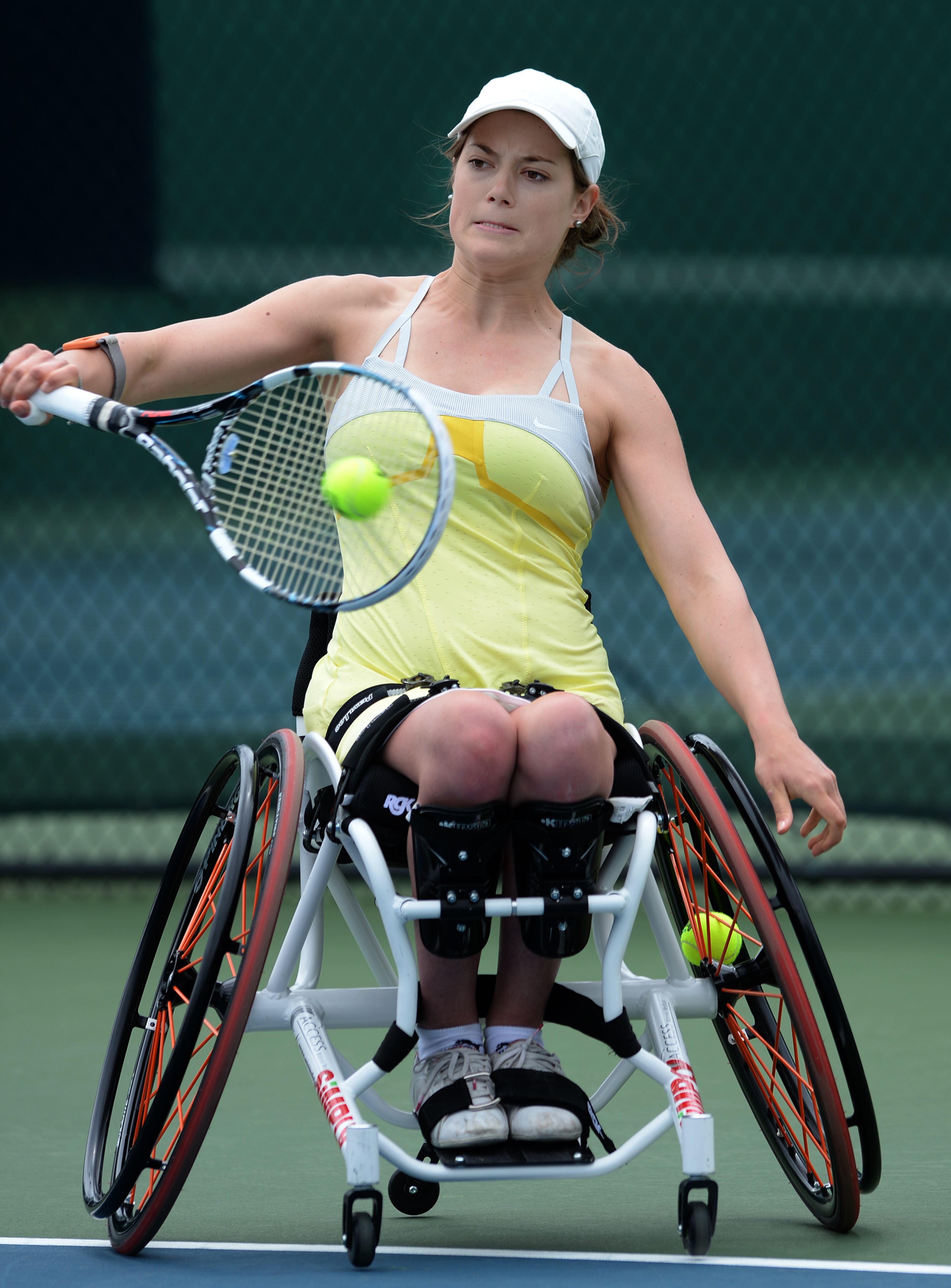 Emmanuelle Morch, France, returns a ball against Lucy Shuker during the Atlanta Open Wheelchair Tennis Championships at the Dunwoody Country Club on Wednesday, May 1, 2013. She lost the match 6-1, 6-0. JOHNNY CRAWFORD / JCRAWFORD@AJC.COM