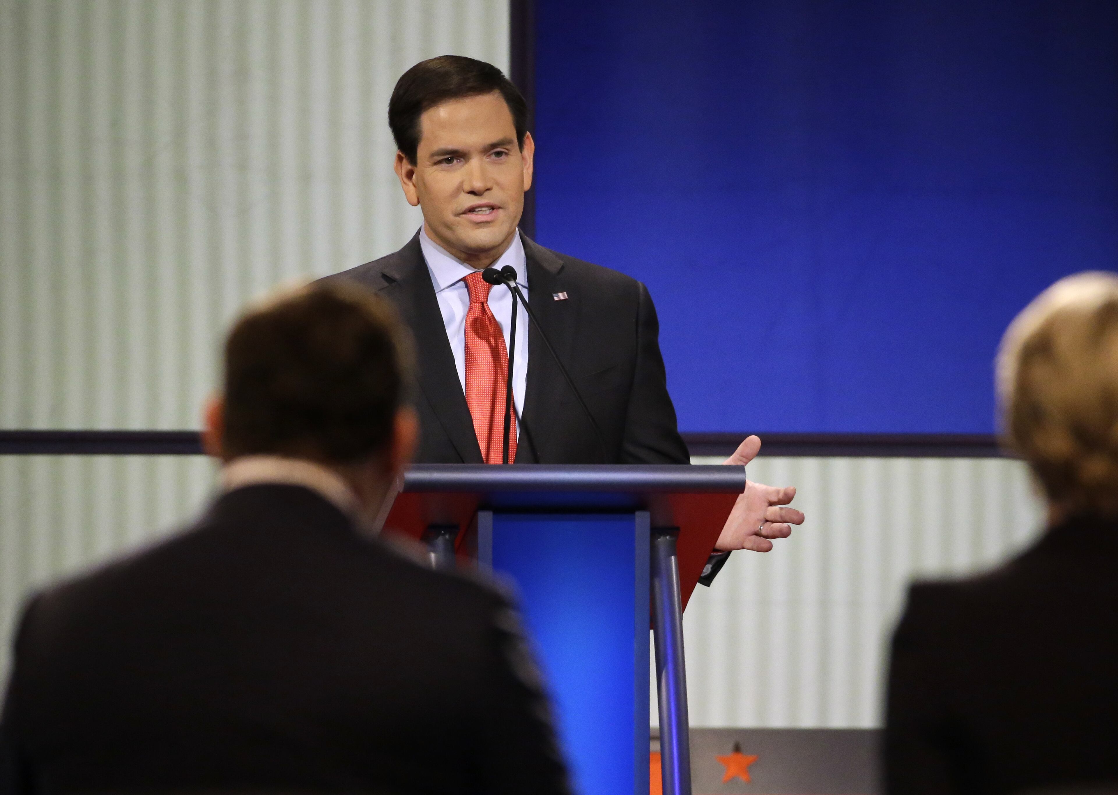 Marco Rubio speaks during a Republican presidential primary debate, Thursday, Jan. 28, 2016, in Des Moines, Iowa. (AP Photo/Chris Carlson)
