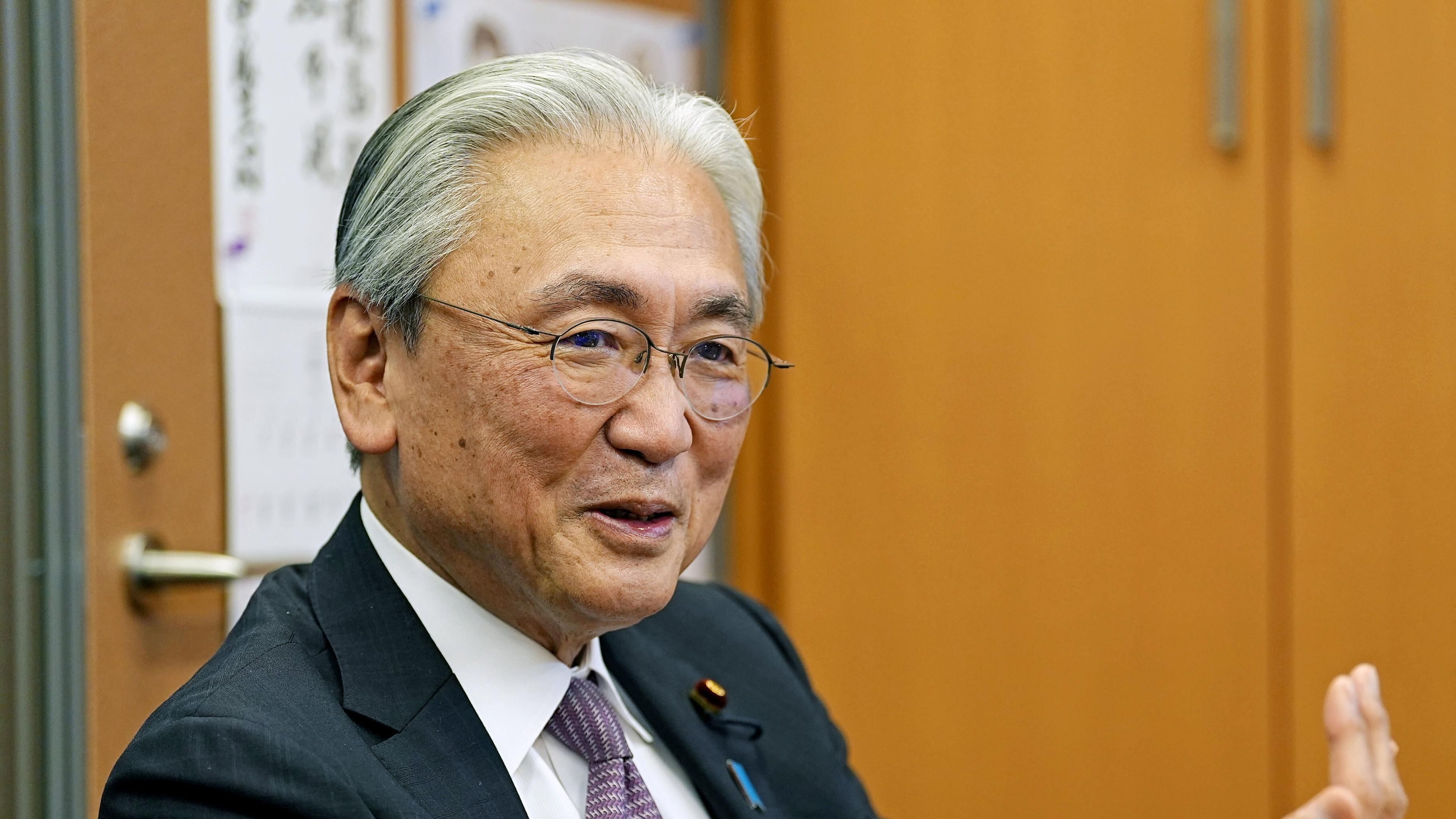 Japanese lawmaker Keiji Furuya is interviewed at the parliament in Tokyo, on March 18, 2026. (Ren Onuma/Kyodo News via AP)