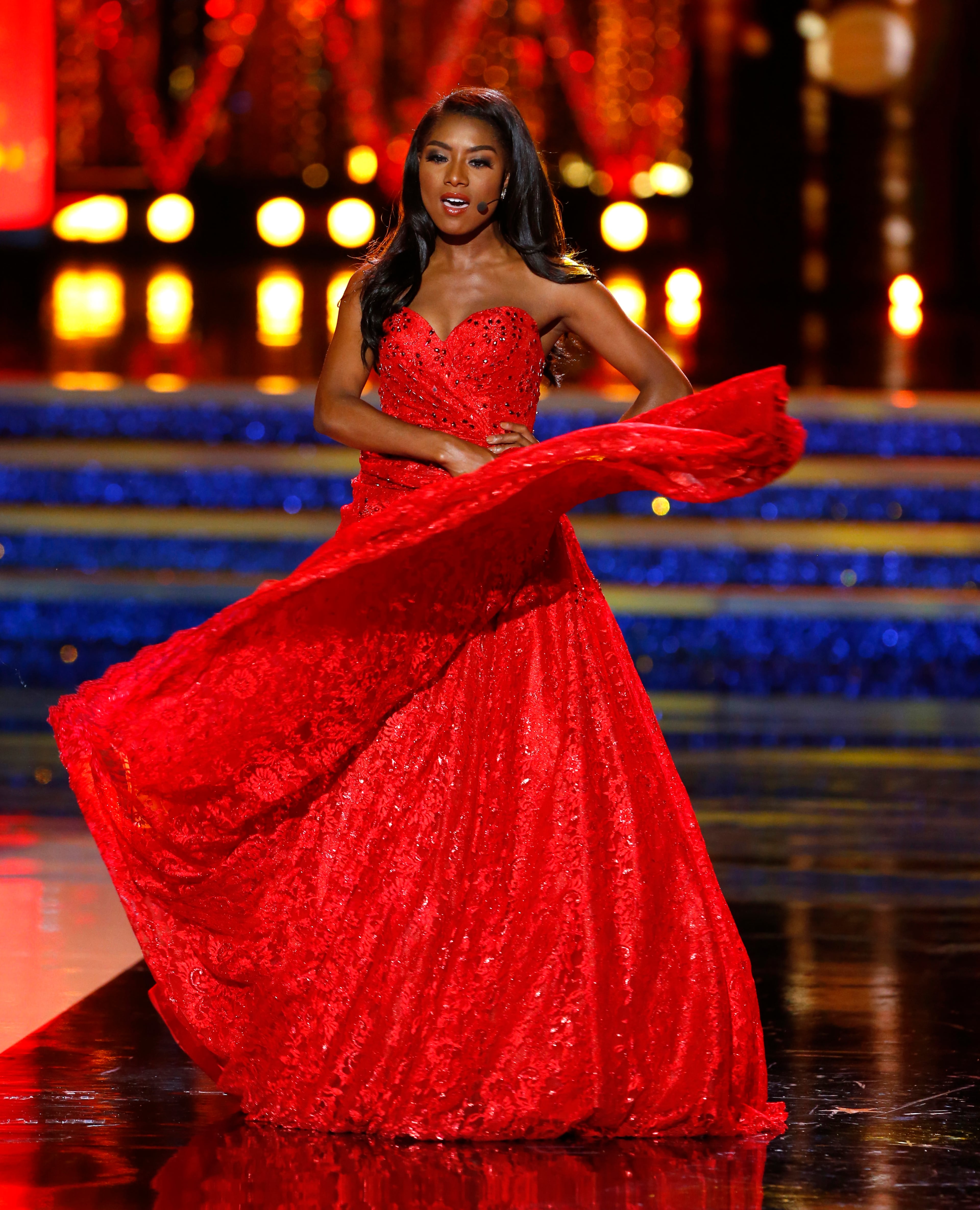 Miss New York Nia Franklin competes during the talent competition at the Miss America 2019 pageant, Sunday, Sept. 9, 2018, in Atlantic City, N.J. (AP Photo/Noah K. Murray)
