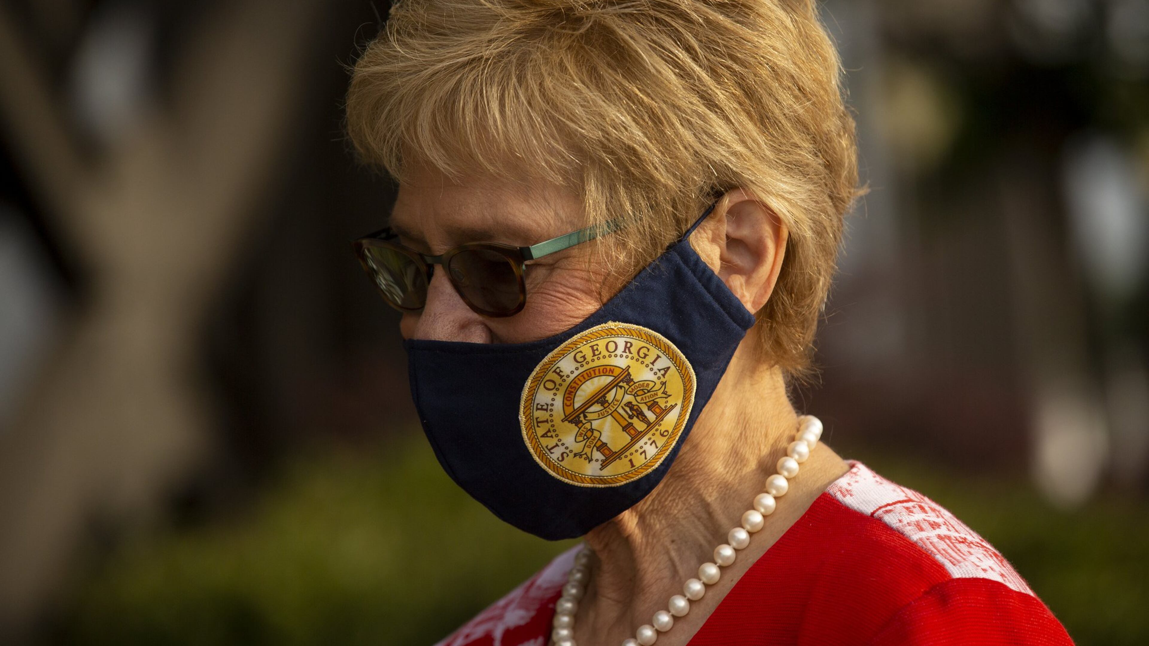 Georgia Department of Public Health (DPH) Commissioner Dr. Kathleen Toomey prepares to speak at the Peachtree Dekalb Airport in Atlanta, Georgia, on July 1, 2020. REBECCA WRIGHT FOR THE AJC