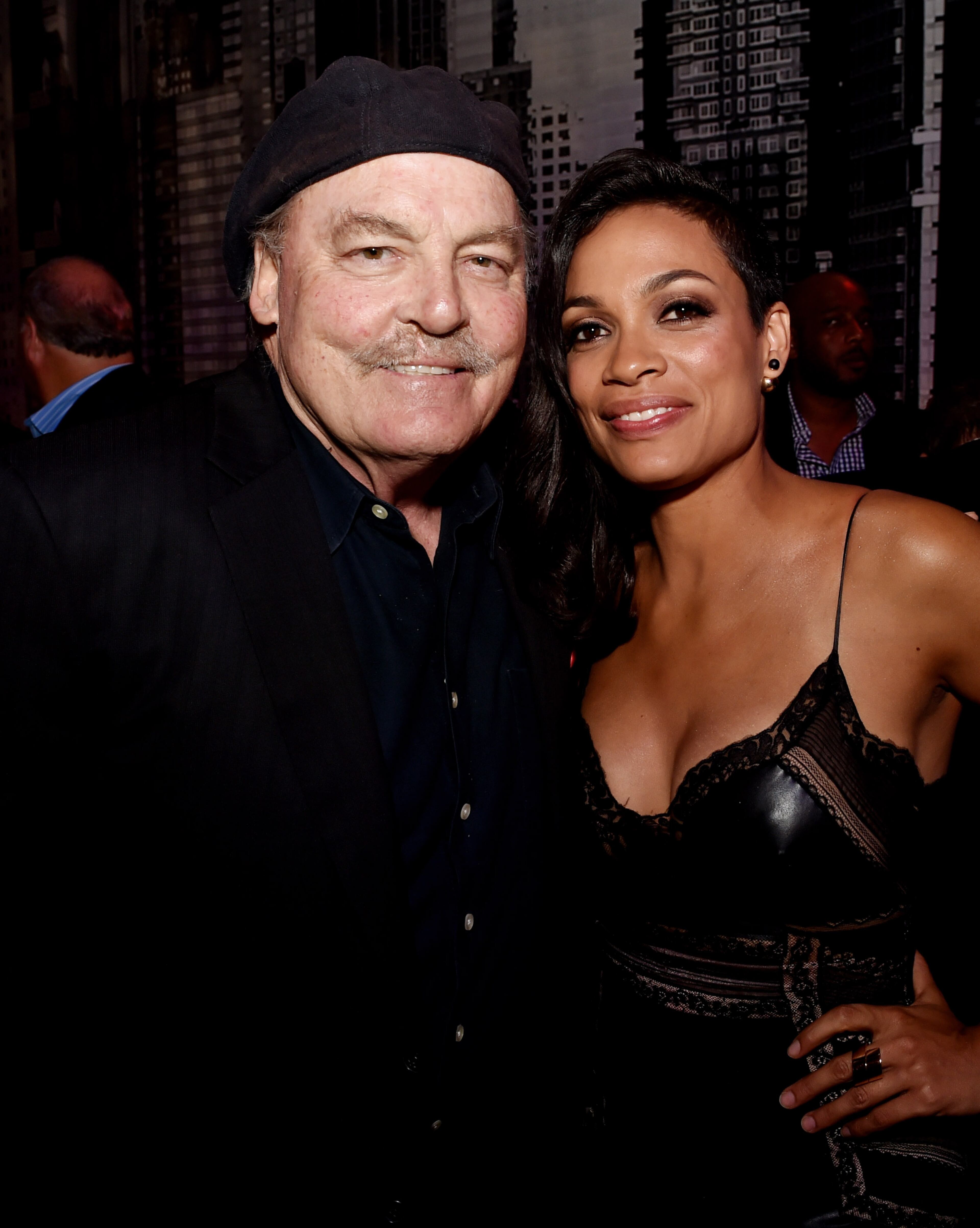 LOS ANGELES, CA - AUGUST 19: Actor Stacy Keach (L) and actress Rosario Dawson pose at the after party for the premiere of Dimension Films' "Sin City: A Dame To Kill For" at the Roosevelt Hotel on August 19, 2014 in Los Angeles, California. (Photo by Kevin Winter/Getty Images)