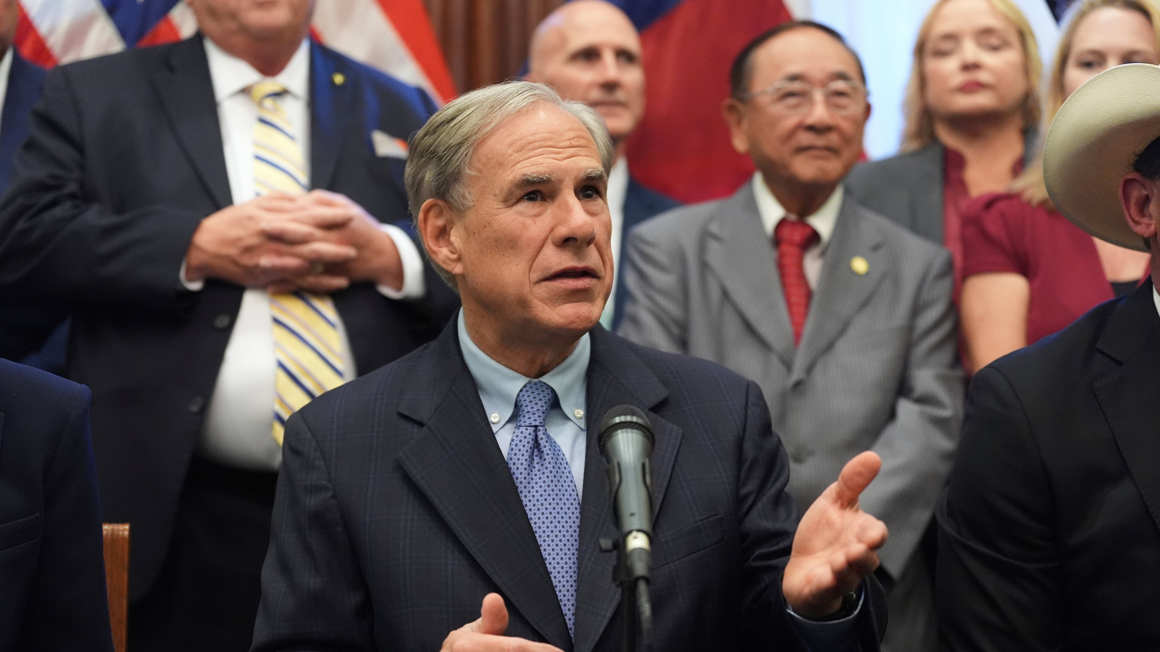 FILE - Texas Gov. Greg Abbott speaks to the media at the Texas Capitol in Austin, Texas, Aug. 22, 2025. (AP Photo/Eric Gay, File)