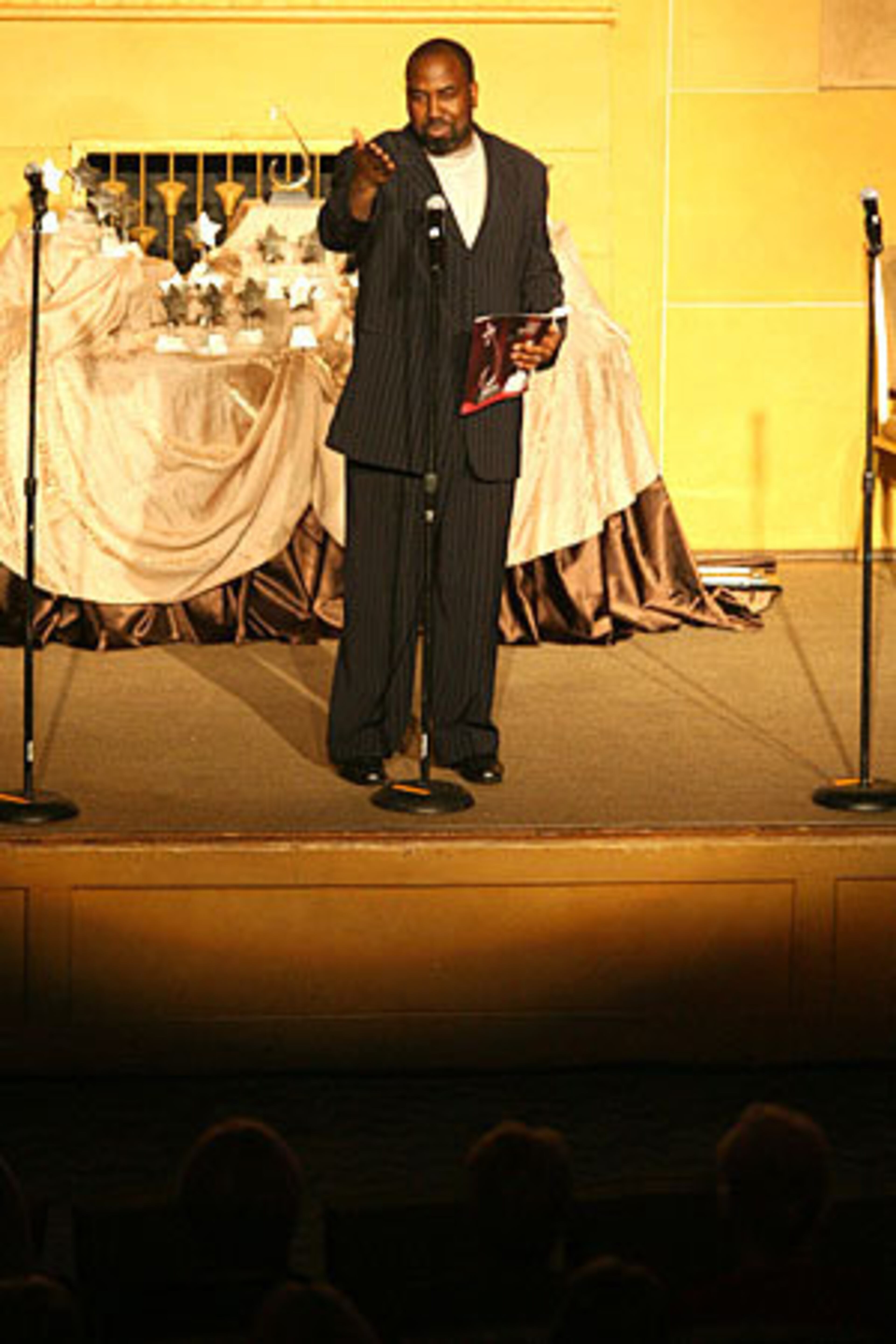 Eric Moore of Godspel accepts the Suzi Bass Award for best featured actor in a musical.