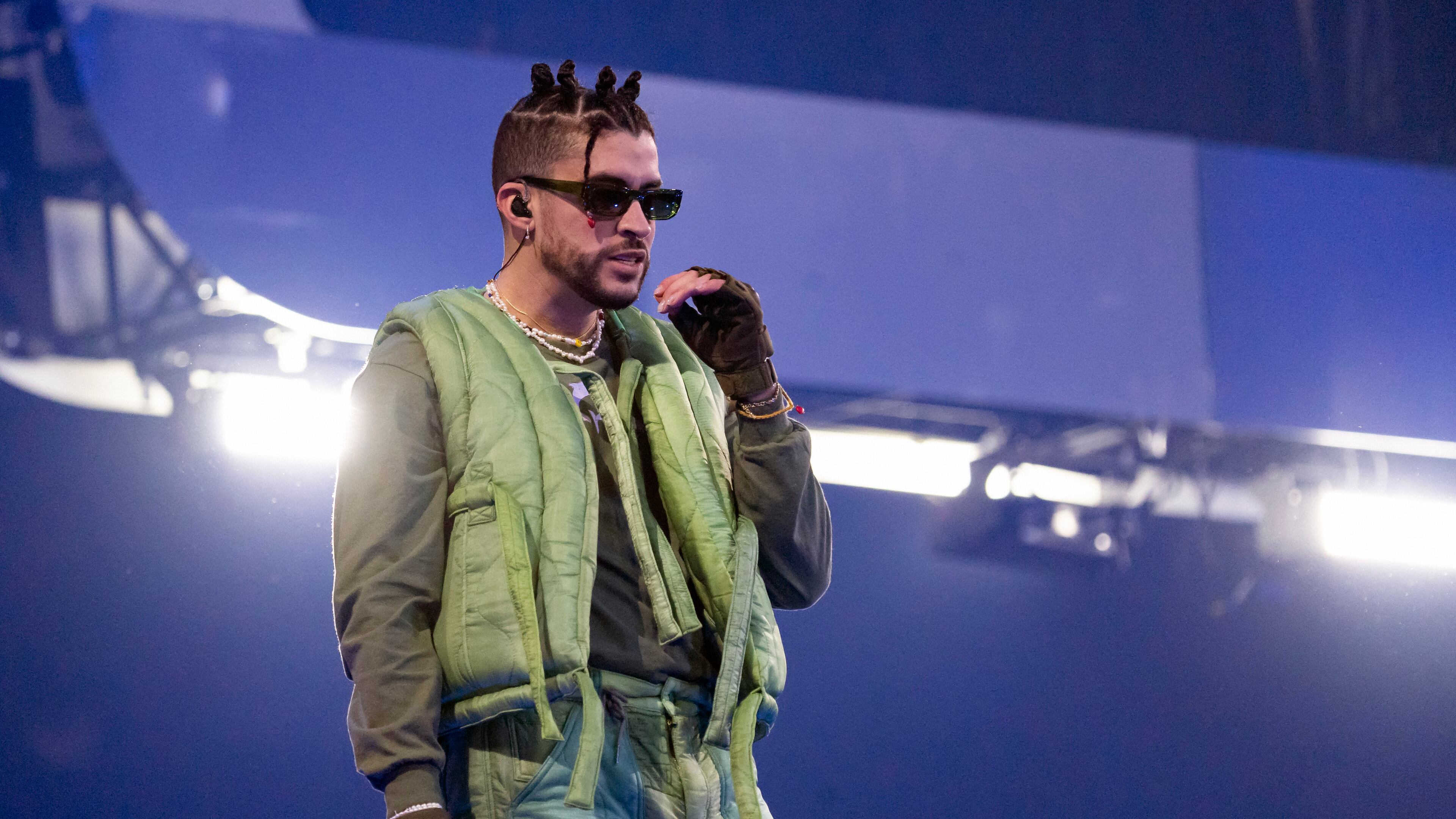 Bad Bunny will play Truist Park on Aug. 9. (Photo by Rob Grabowski/Invision/AP)