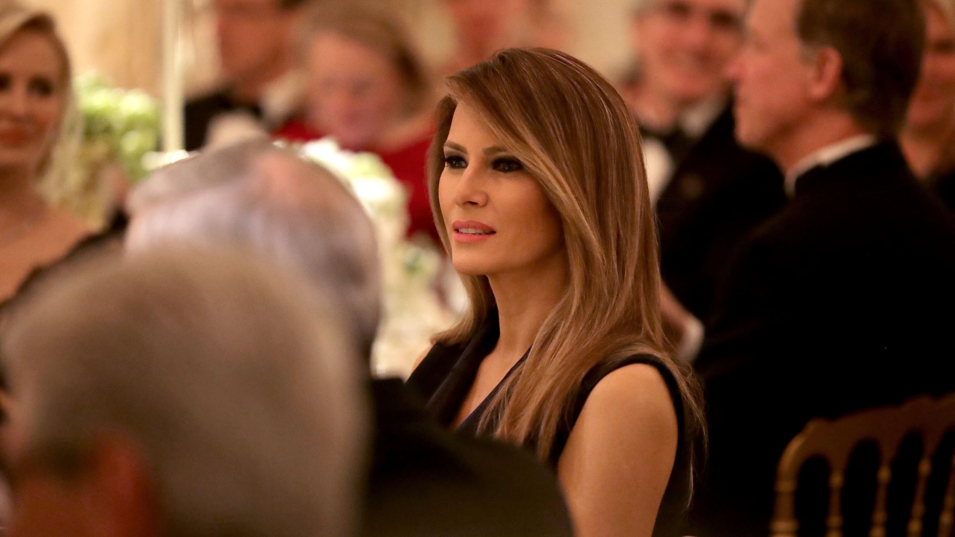 First lady Melania Trump, seen here at the Governors’ Dinner in the East Room of the White House on Feb. 26, read to children at a New York City hospital on Thursday for Read Across America Day. (Photo by Chip Somodevilla/Getty Images)