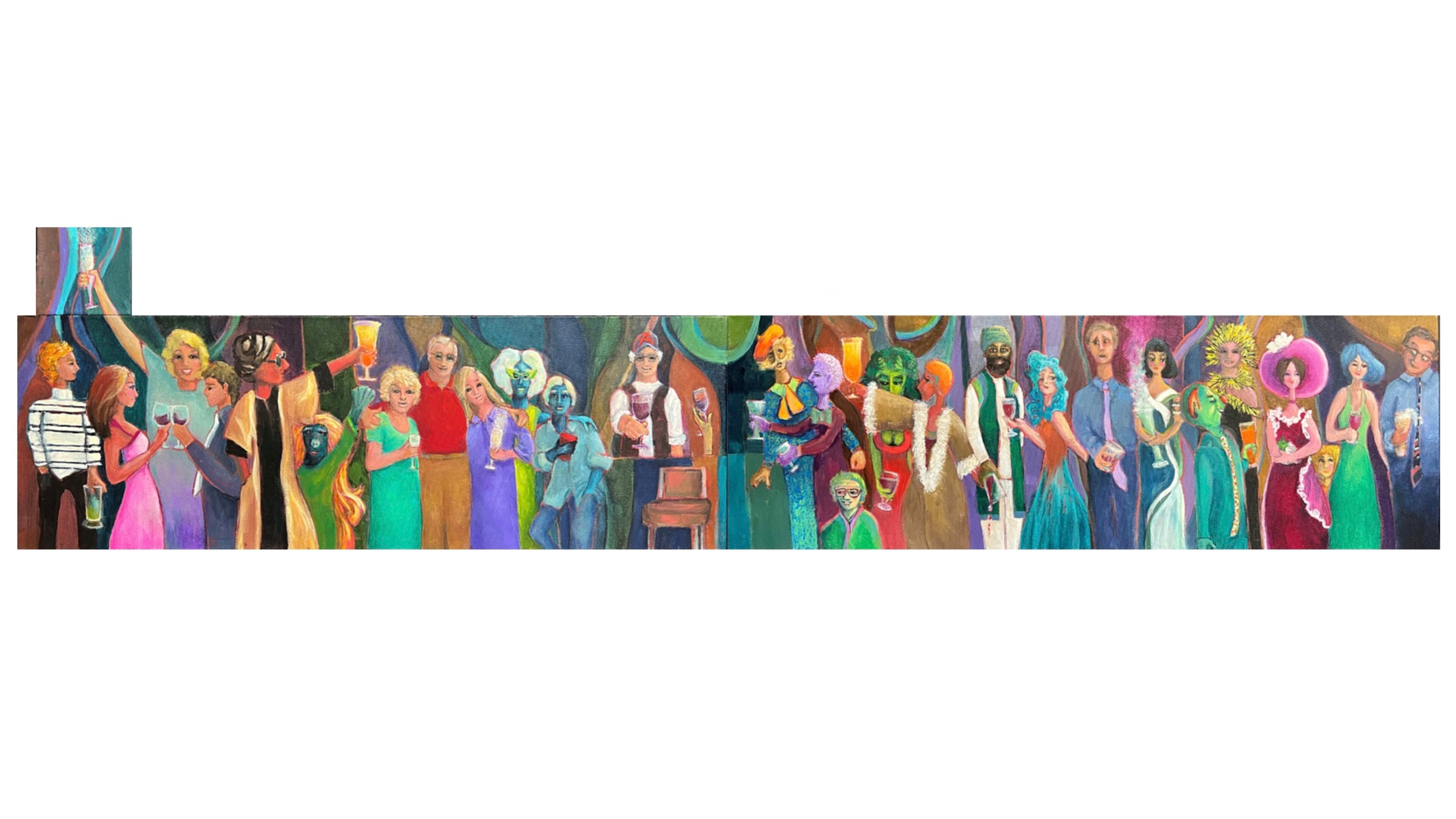 Anne Labaire's 5-foot-long painting, “Okay, everybody say CHEESE” is on exhibit now in Norcross. (Courtesy Norcross Gallery and Studios)