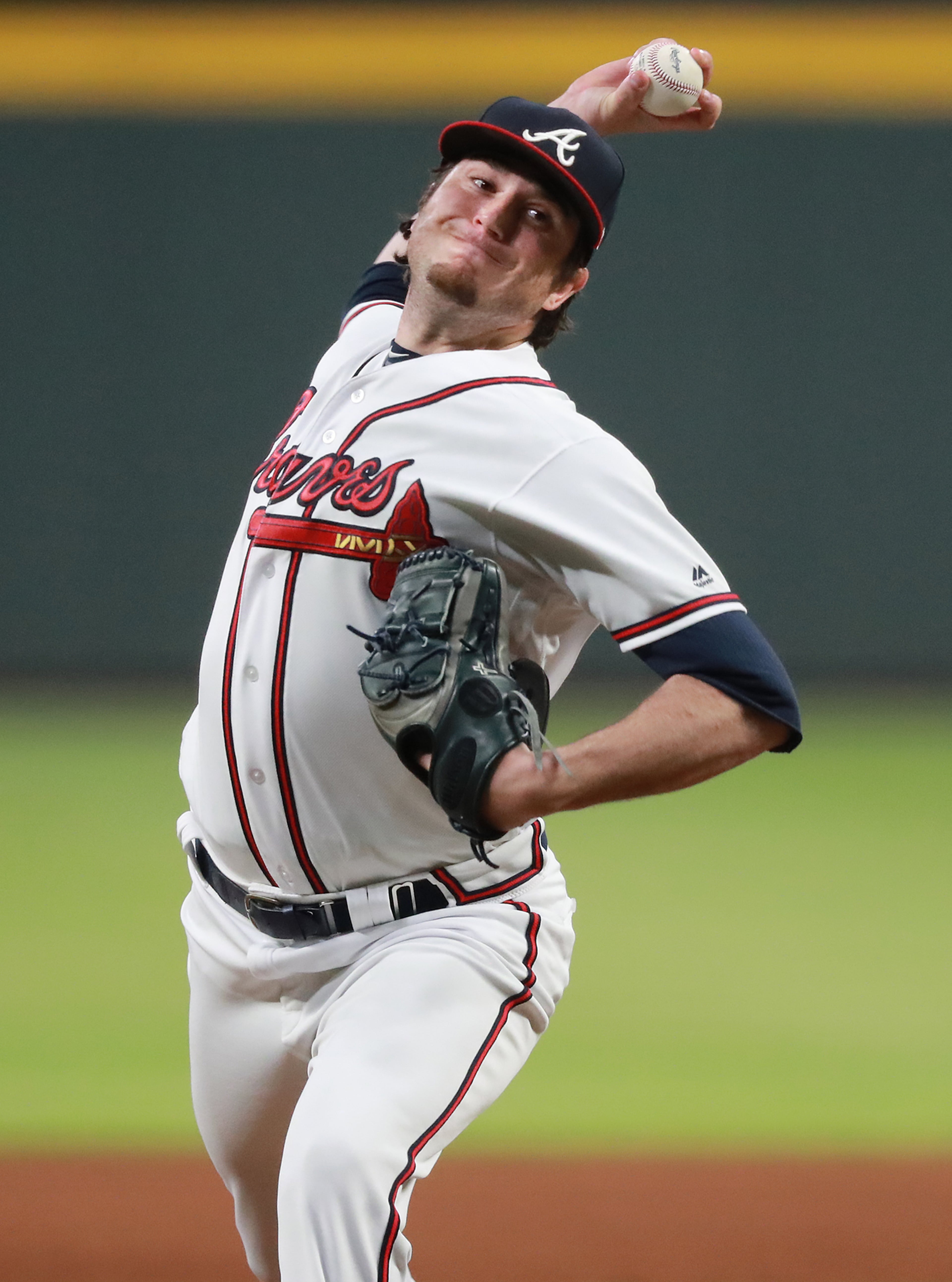 Braves pitcher Luke Jackson closes out the St. Louis Cardinals in the ninth inning. Curtis Compton/ccompton@ajc.com
