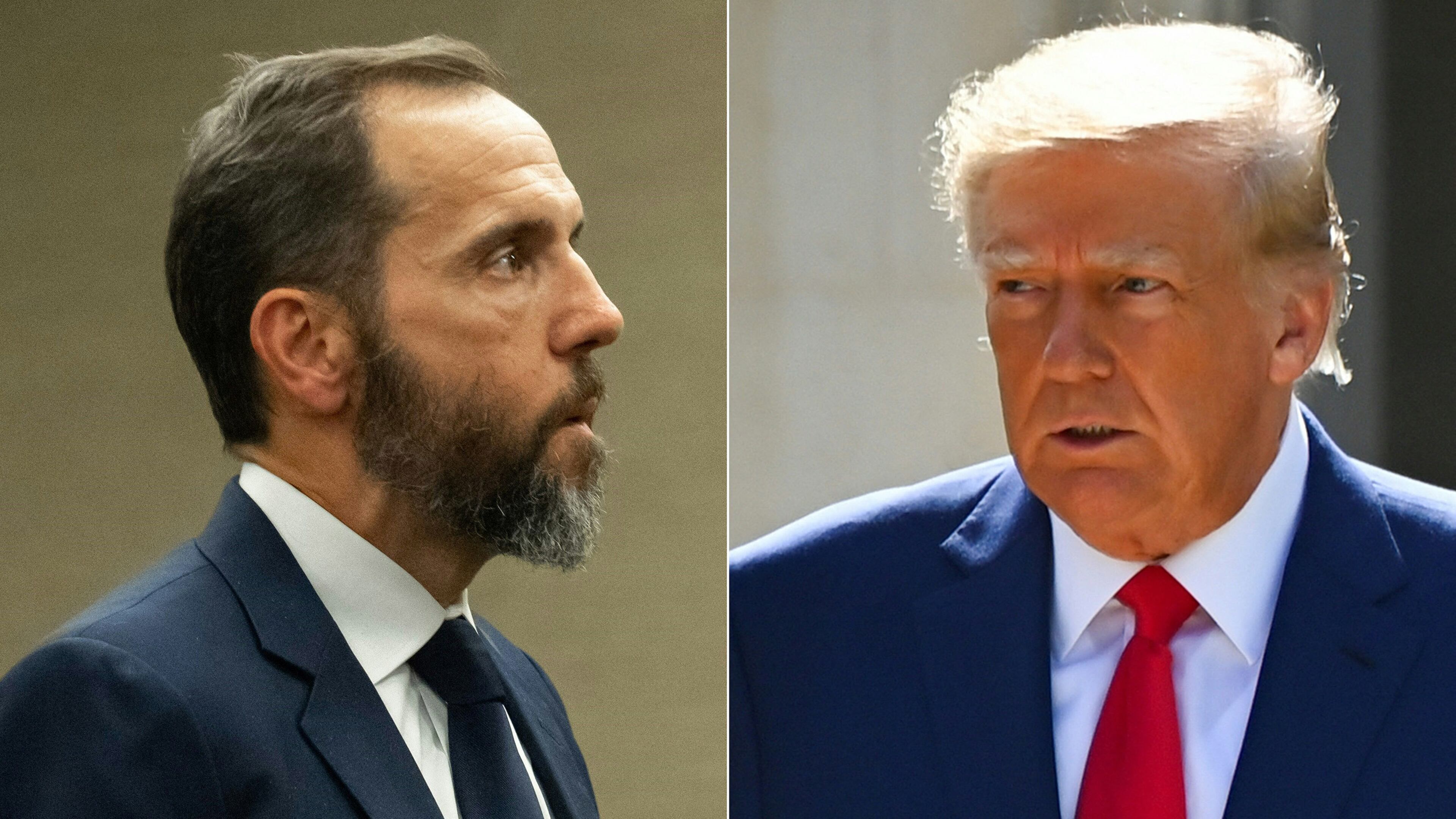 This combination of pictures created on Aug.5, 2023, shows special counsel Jack Smith, left, in Washington, D.C., on Aug. 1, 2023, and former President Donald Trump in Palm Beach, Florida, on Nov. 8, 2022. (Saul Loeb and Eva Marie Uzcategui/AFP/Getty Images/TNS)