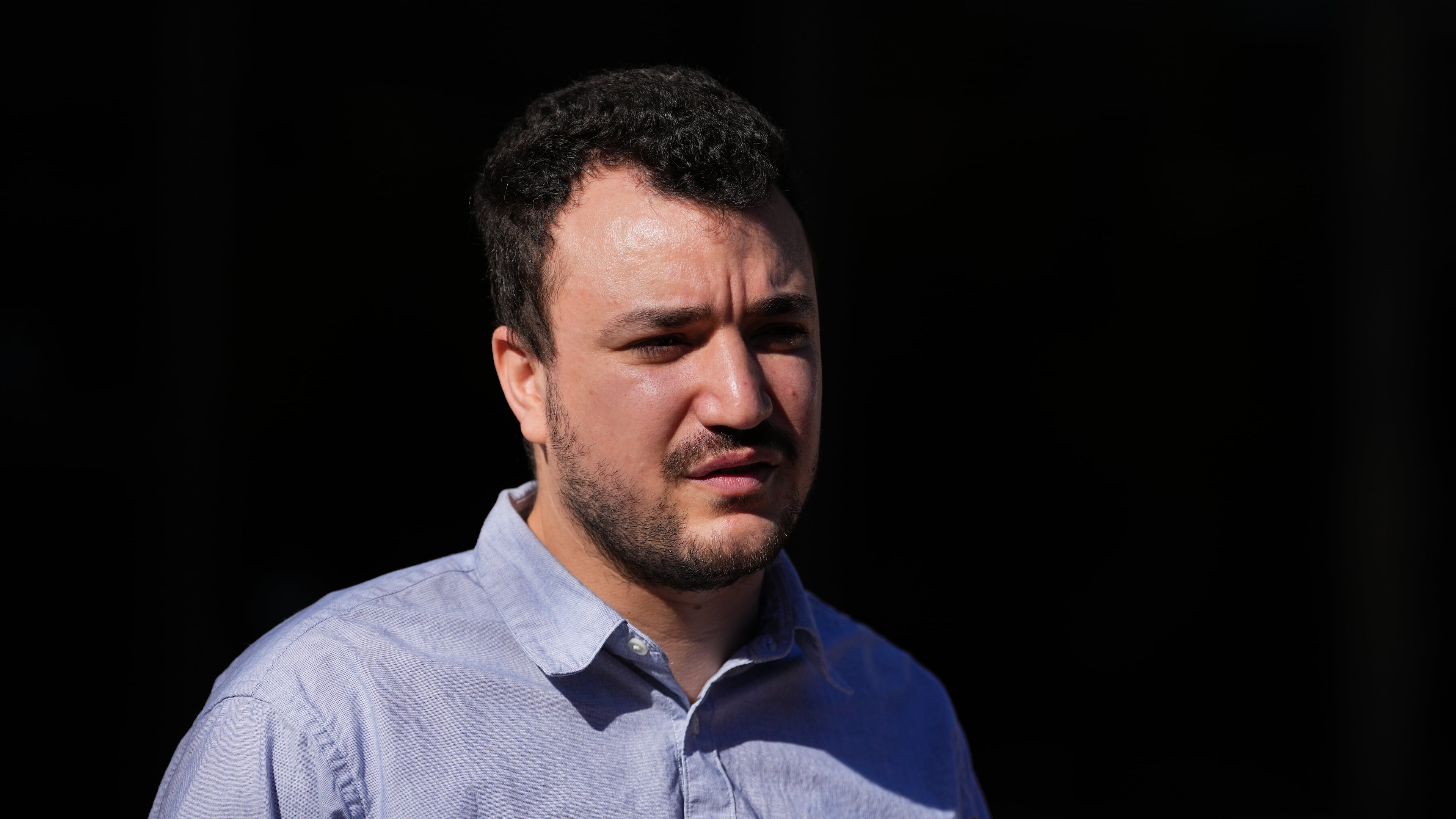FILE - Palestinian activist Mahmoud Khalil holds a news conference outside Federal Court on Tuesday, Oct. 21, 2025 in Philadelphia (AP Photo/Matt Rourke, File)
