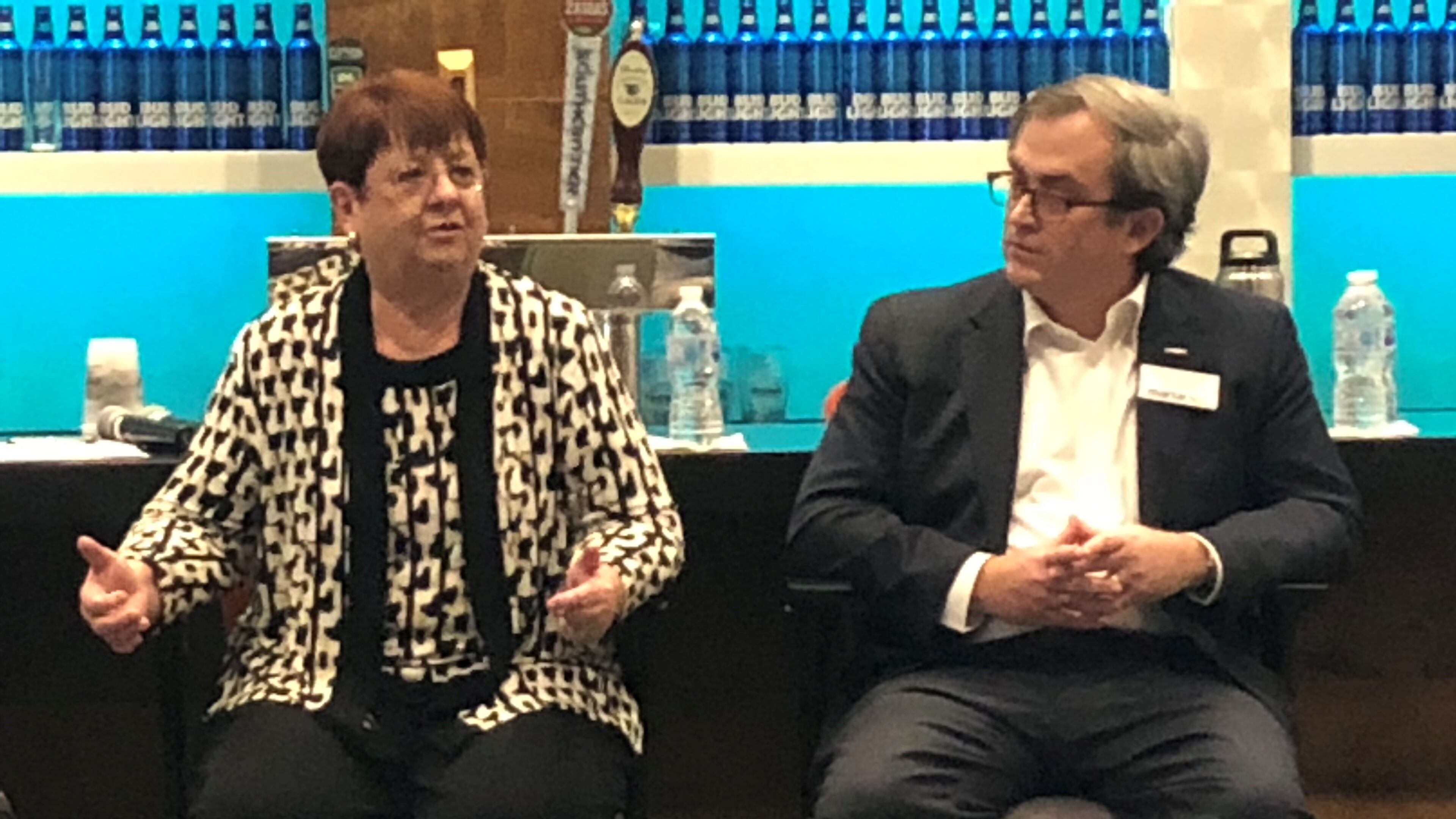 Gwinnett County Commission Chairwoman Charlotte Nash and MARTA Board member Robbie Ashe answer questions Sunday.