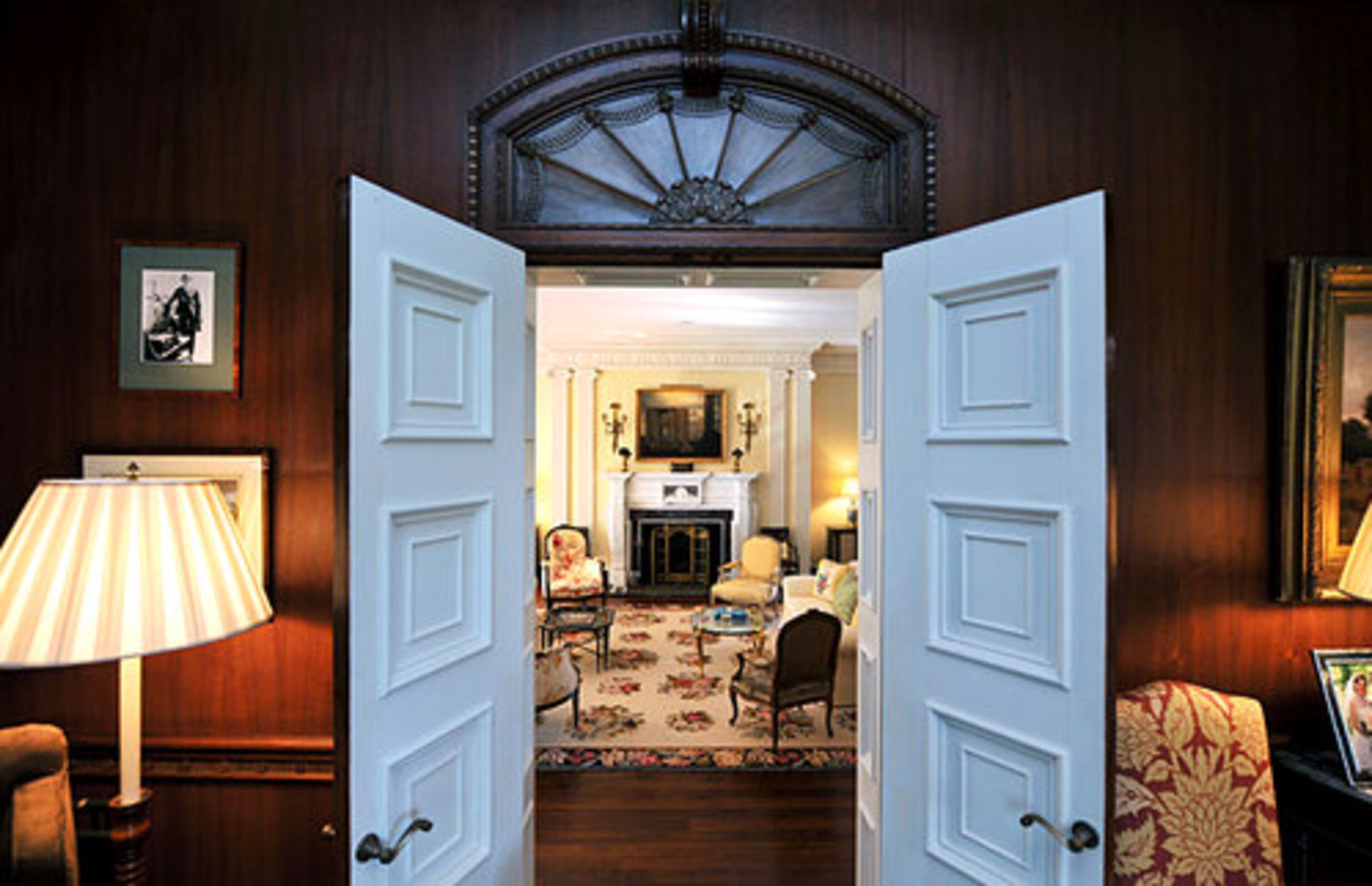 The living room, as seen from the study. The home's architectural details are stunning.
