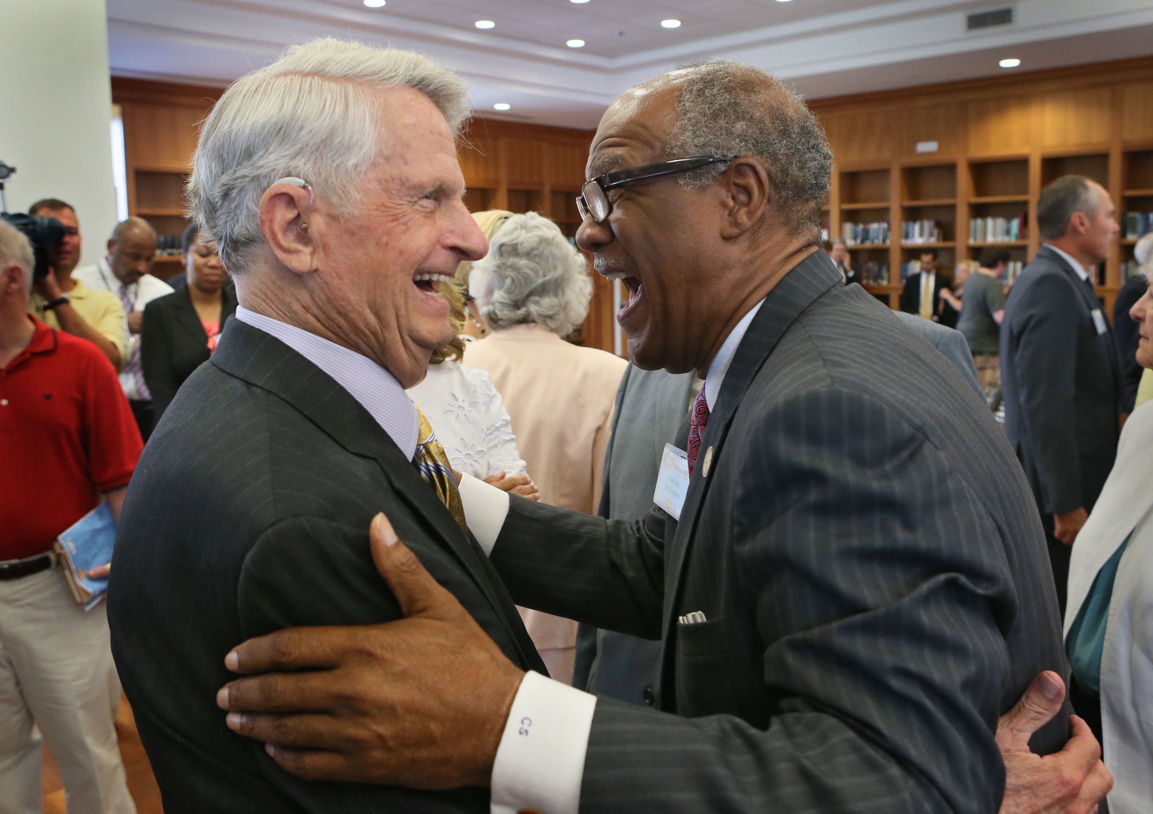 Zell Miller (left) takes a moment to reminisce with State Rep. Calvin Smyre after the event.