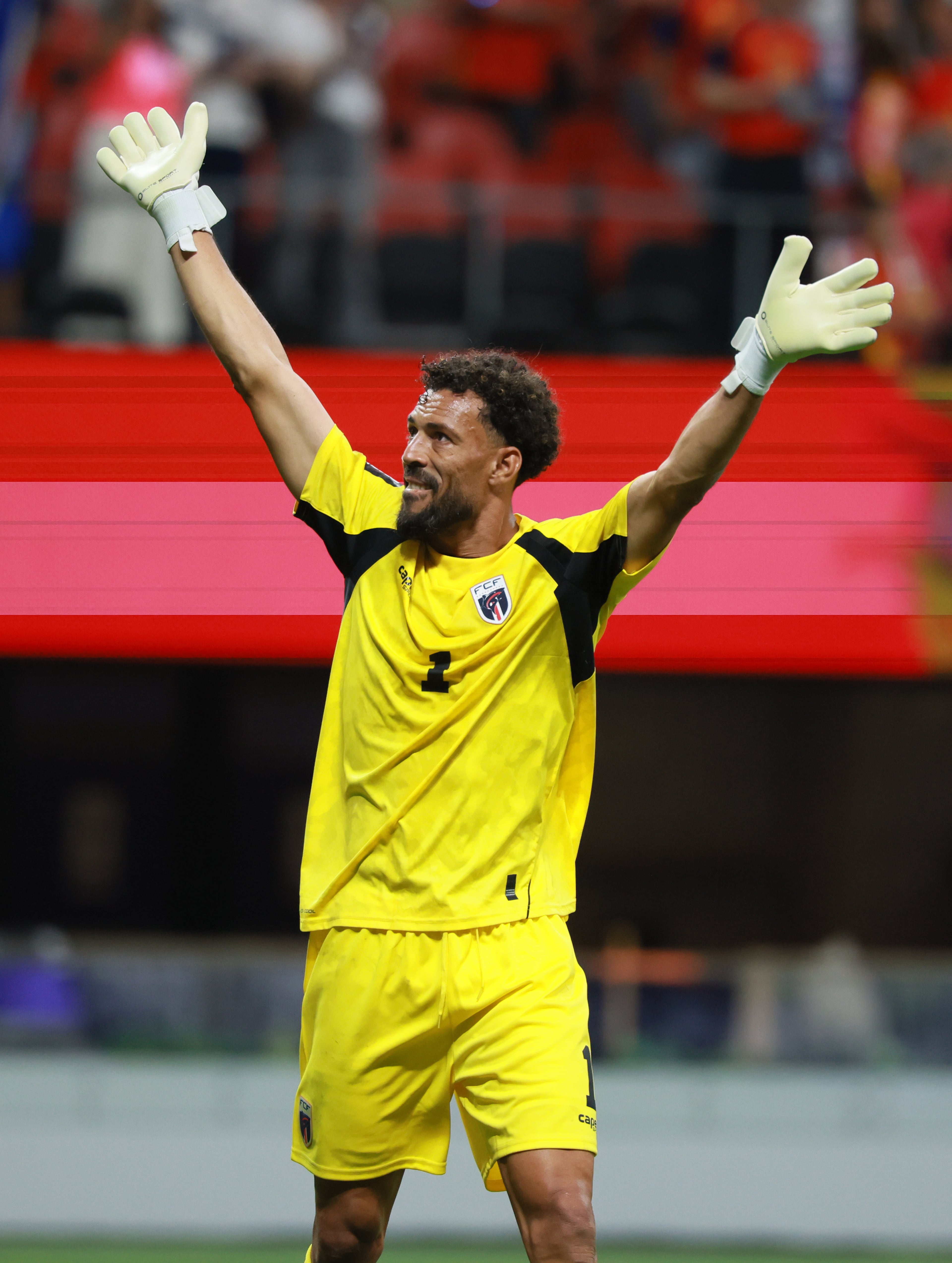 Cape Verde goalkeeper Vozinha celebrates a 0-0 draw against Spain on Monday, June 15, 2026, at Atlanta Stadium. (Jason Getz/AJC)