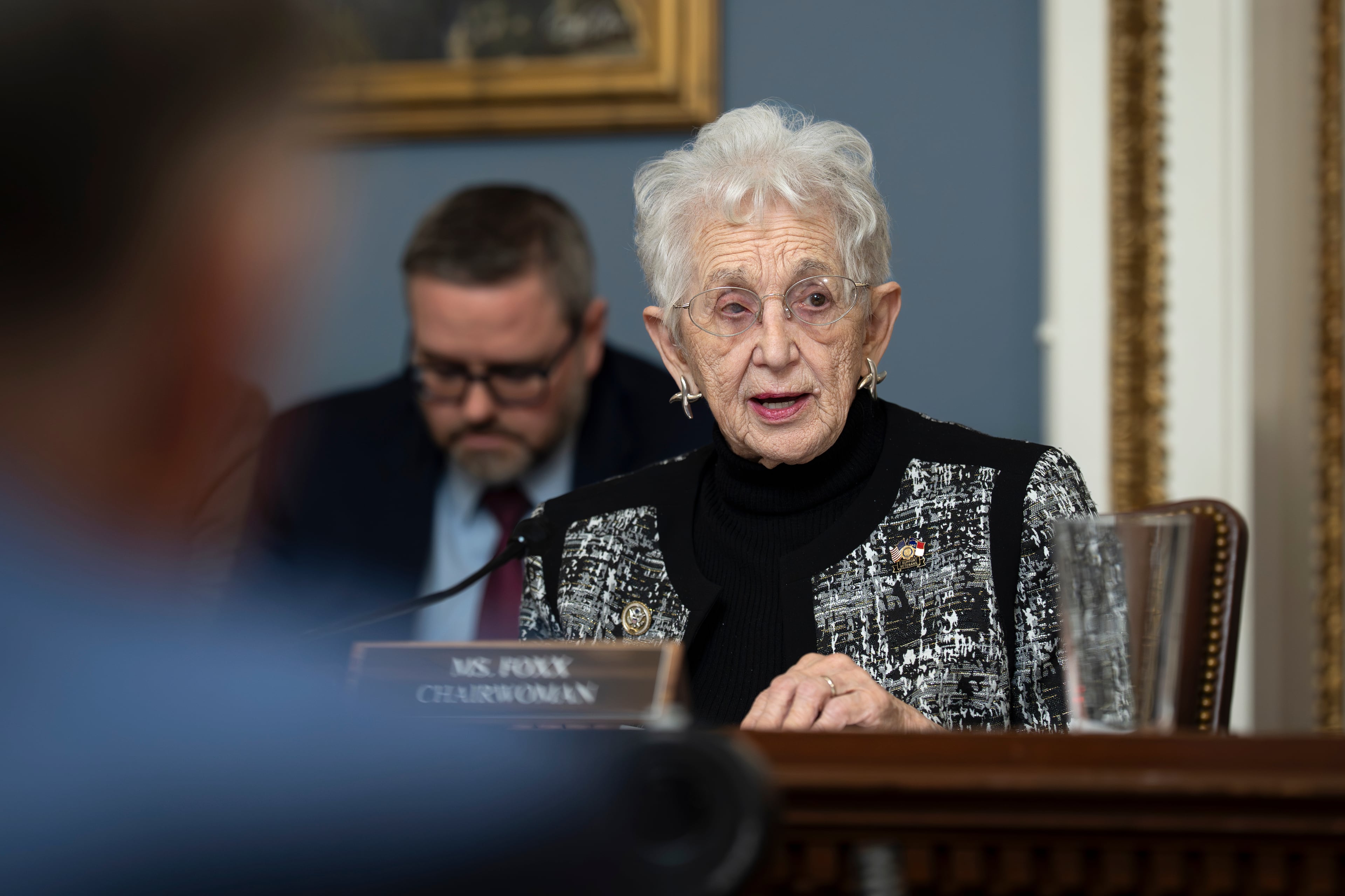 U.S. Rep. Virginia Foxx, R-N.C., brought the House Rules Committee to order as they met to advance a federal funding package at the Capitol in Washington on Monday. (J. Scott Applewhite/AP)