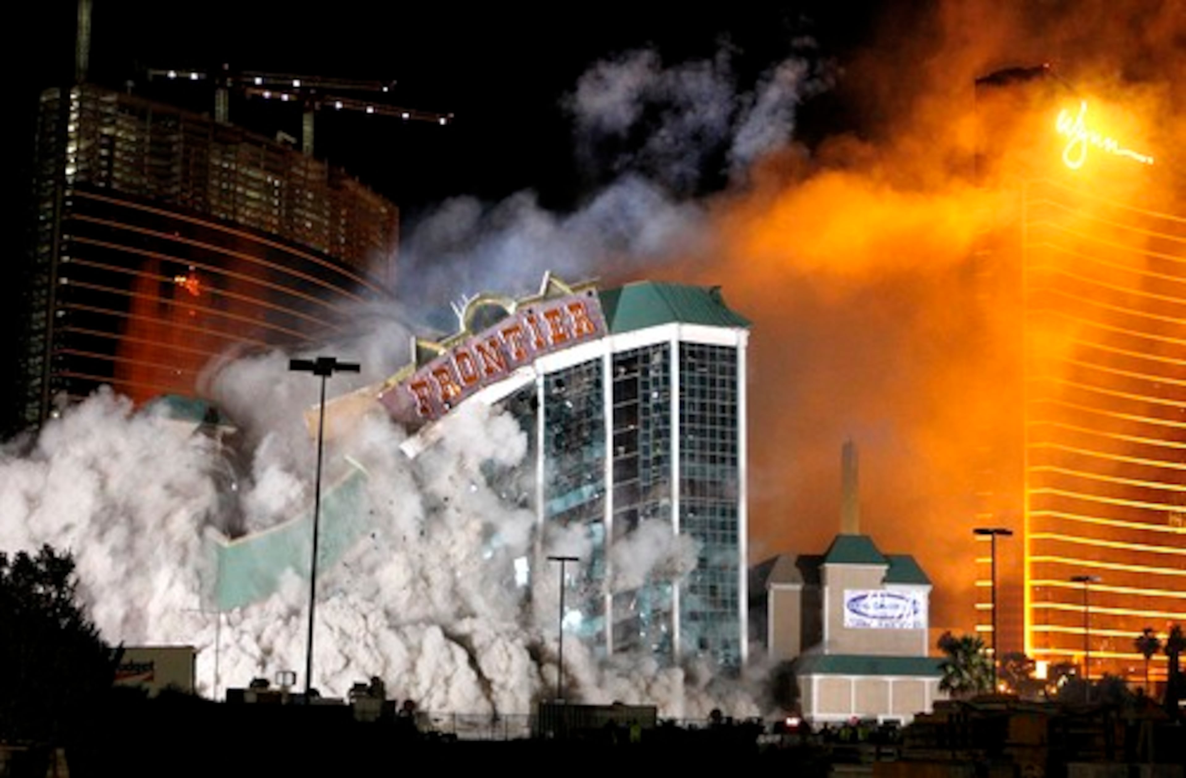 The New Frontier Hotel & Casino located on the Las Vegas Strip is imploded on Tuesday.
